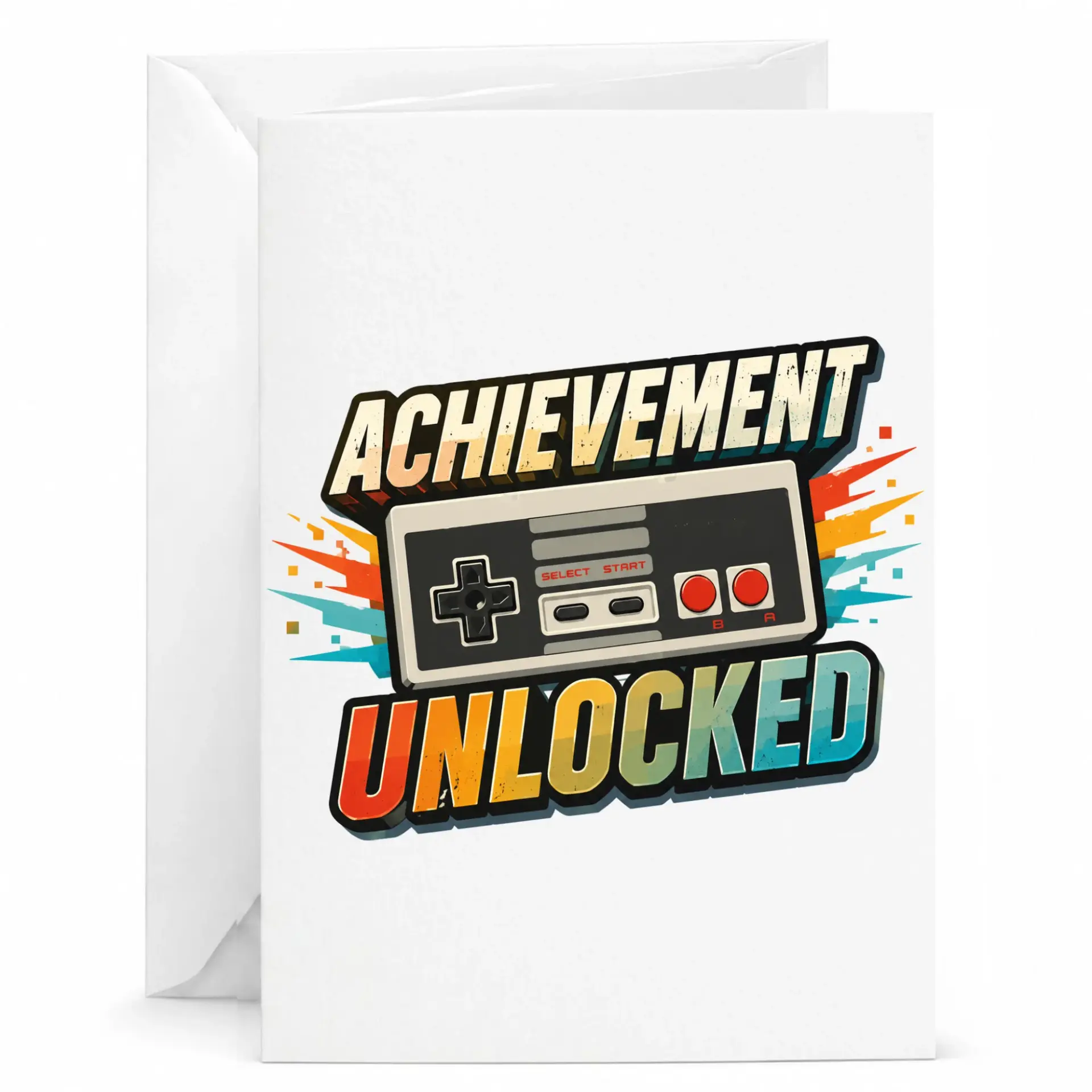 Greeting Card Achievement Unlocked Design Vintage Gaming Controller Illustration for Birthday Celebrations and Special Events