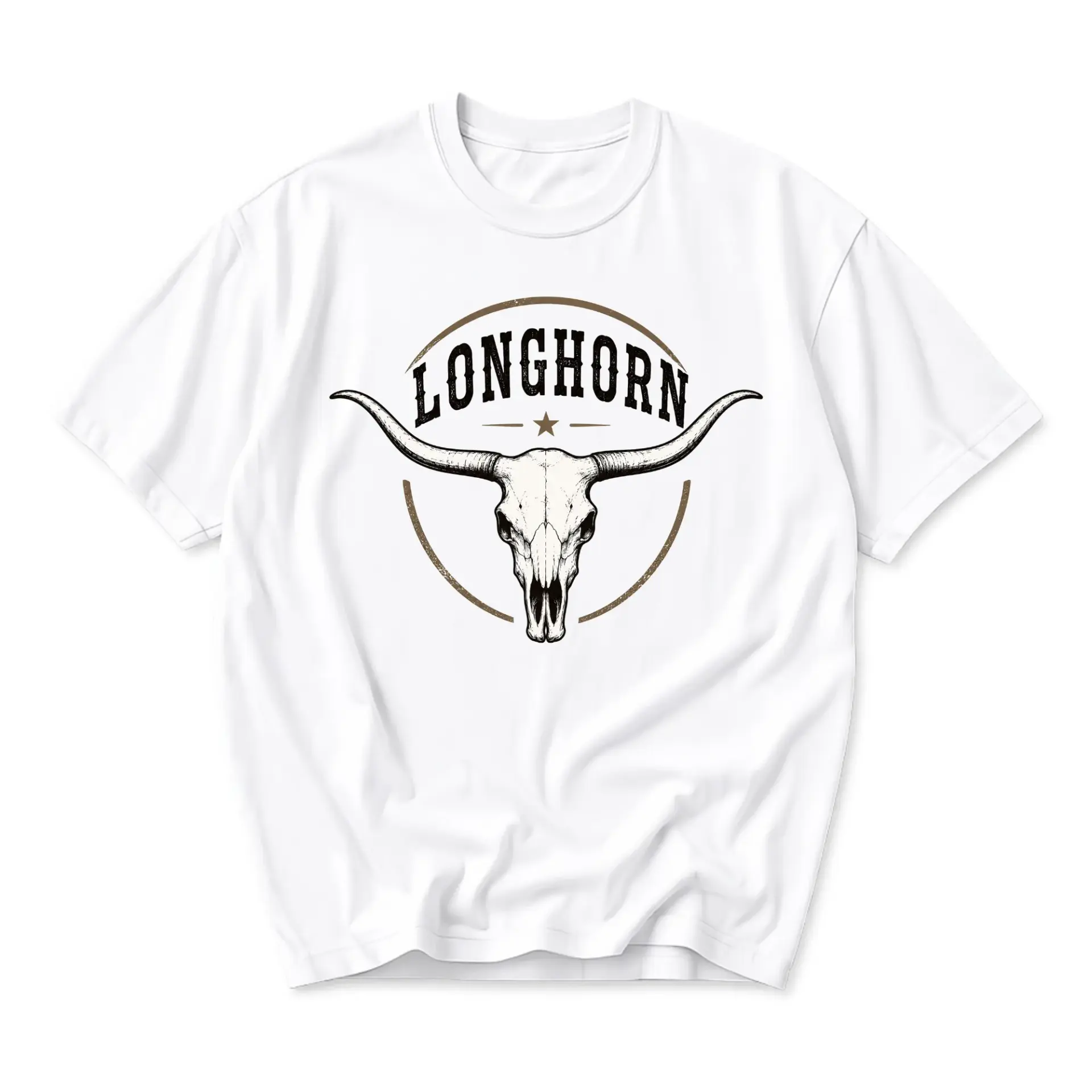 Graphic Tee Longhorn Skull Unisex Casual Cotton Shirt Western Style Crew Neck Print Top for Everyday Outfit Comfort
