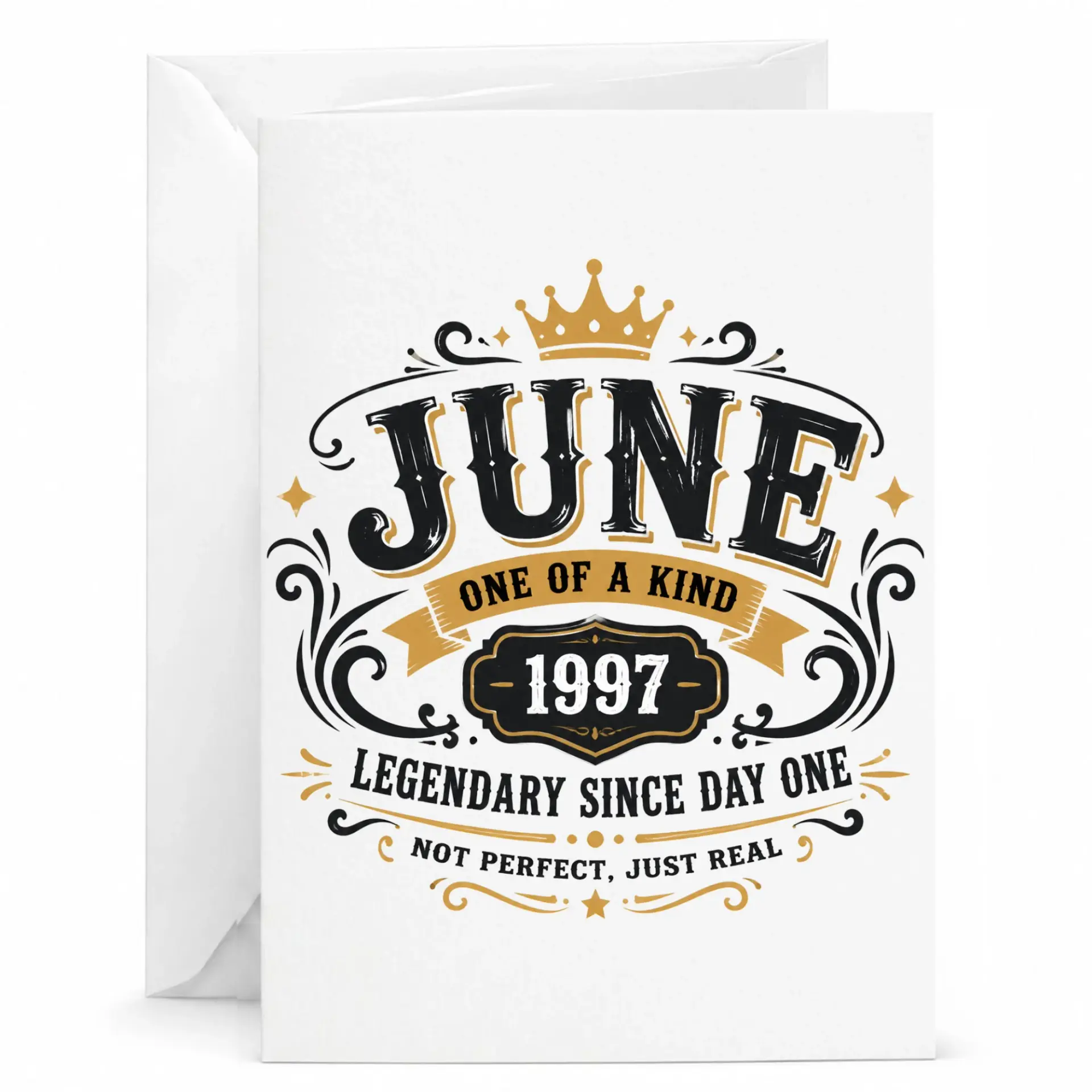 Birthday Card June 1997 One of a Kind Legendary Since Day One Vintage Style Greeting Card for Milestone Celebrations
