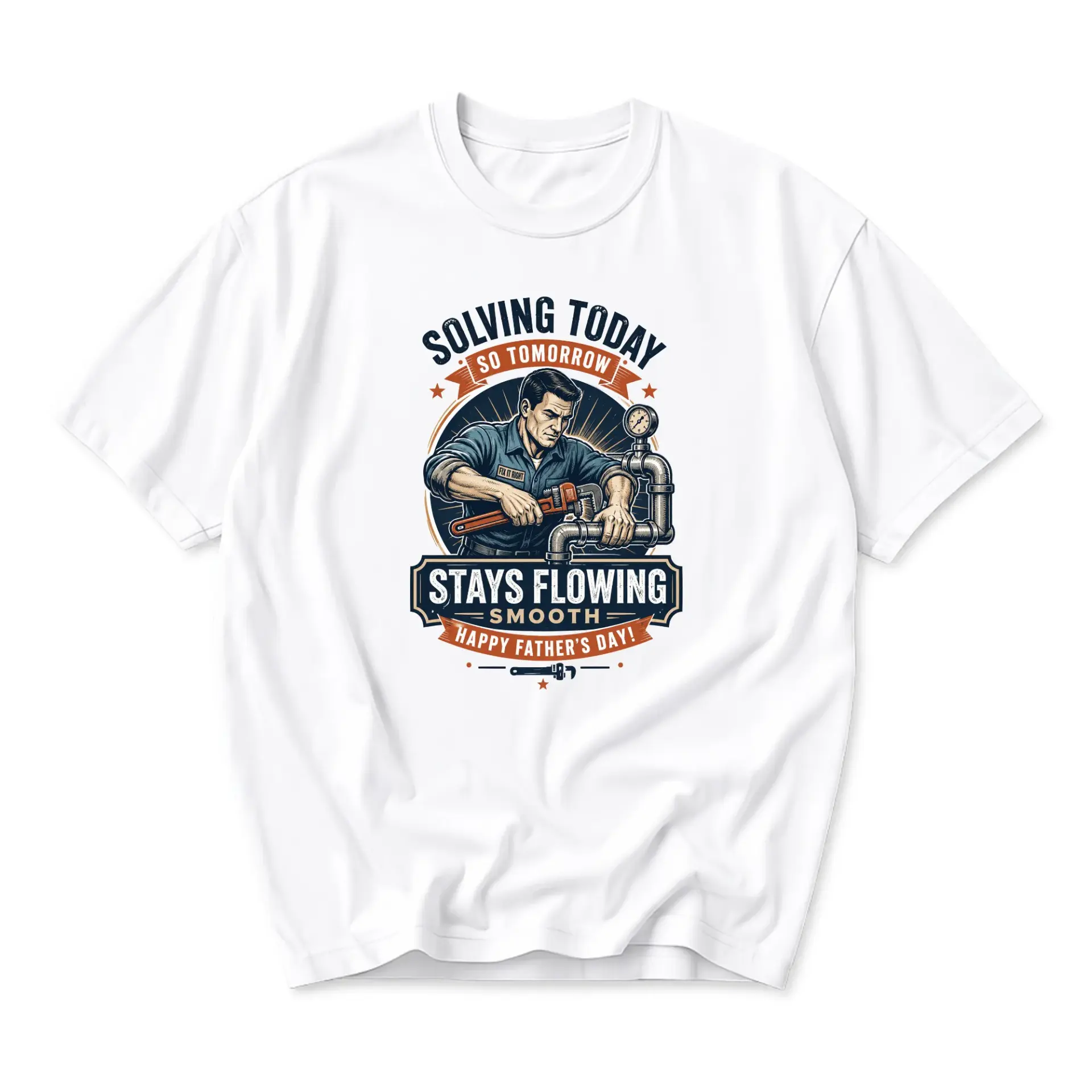 Graphic Tee for Plumbers Solving Today so Tomorrow Stays Flowing Smooth Funny Casual Unisex Cotton Crew Neck Shirt