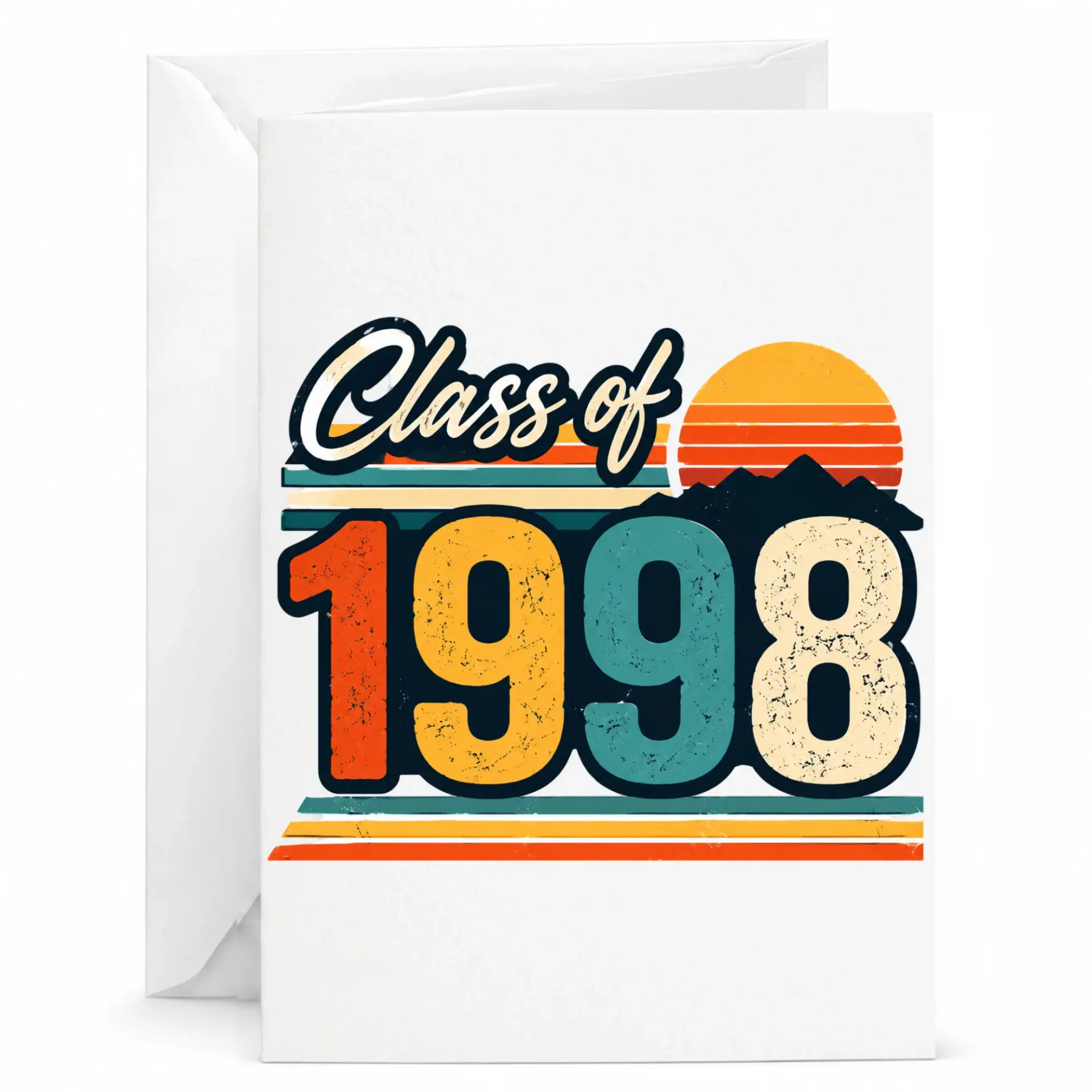Greeting Card Class of 1998 Retro Vintage Sunset Design for Reunion Celebration and Birthday Keepsake Note