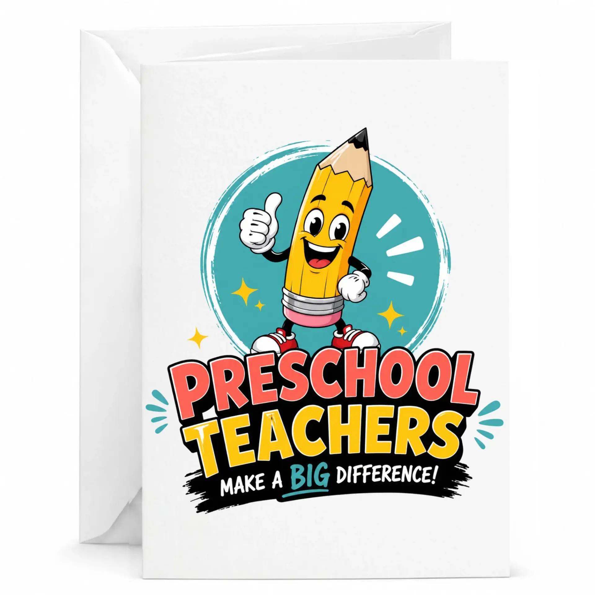 Card for Preschool Teachers Featuring Funny Pencil Illustration to Make a Big Difference Appreciation Gift