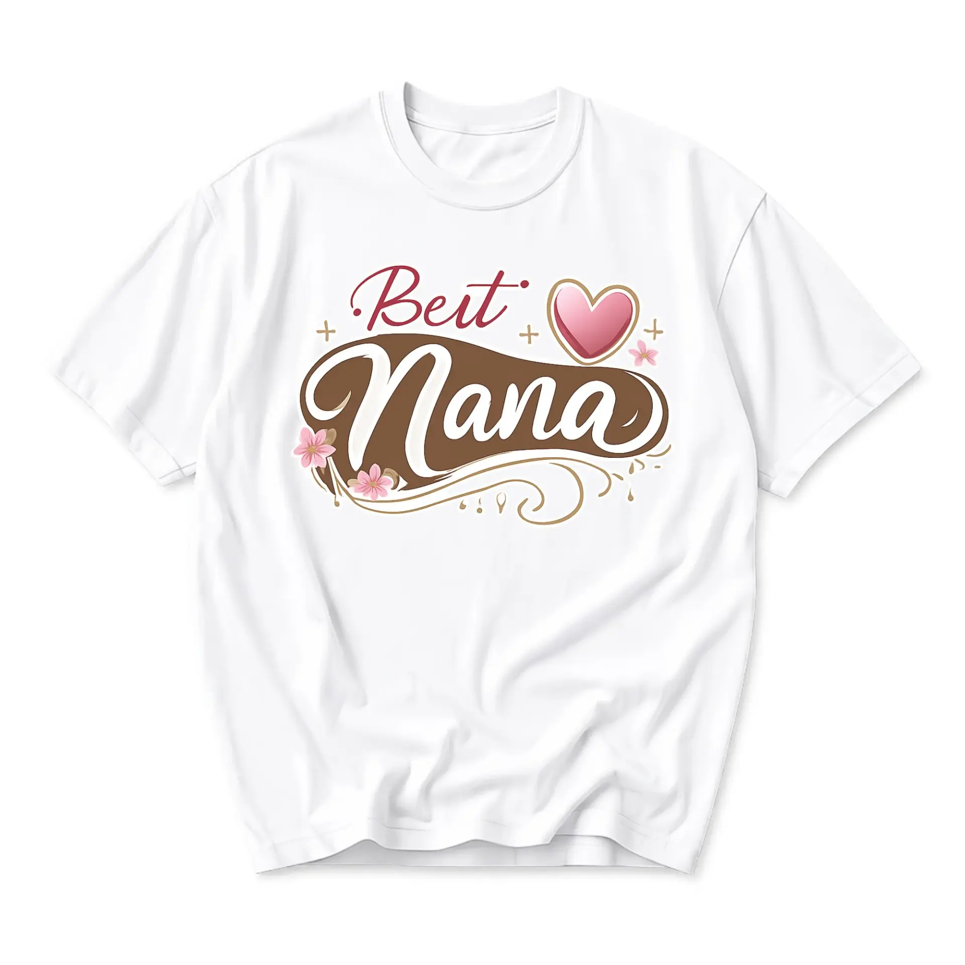 Graphic Tee Best Nana Shirt Floral Heart Design Unisex Crew Neck Apparel