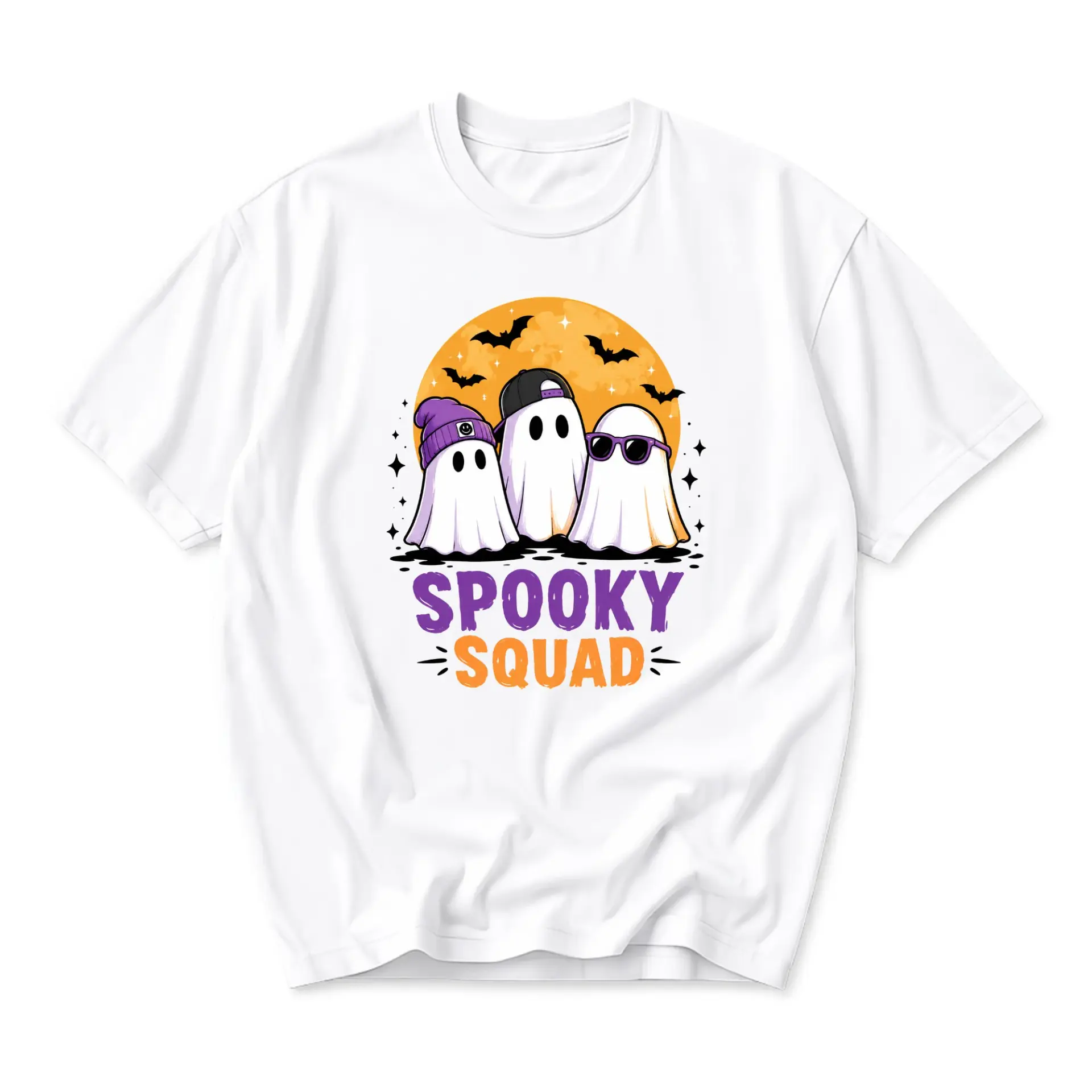 Graphic Tee Spooky Squad Ghost Illustration Unisex Crew Neck Soft Cotton Casual Everyday Fashion Holiday Shirt