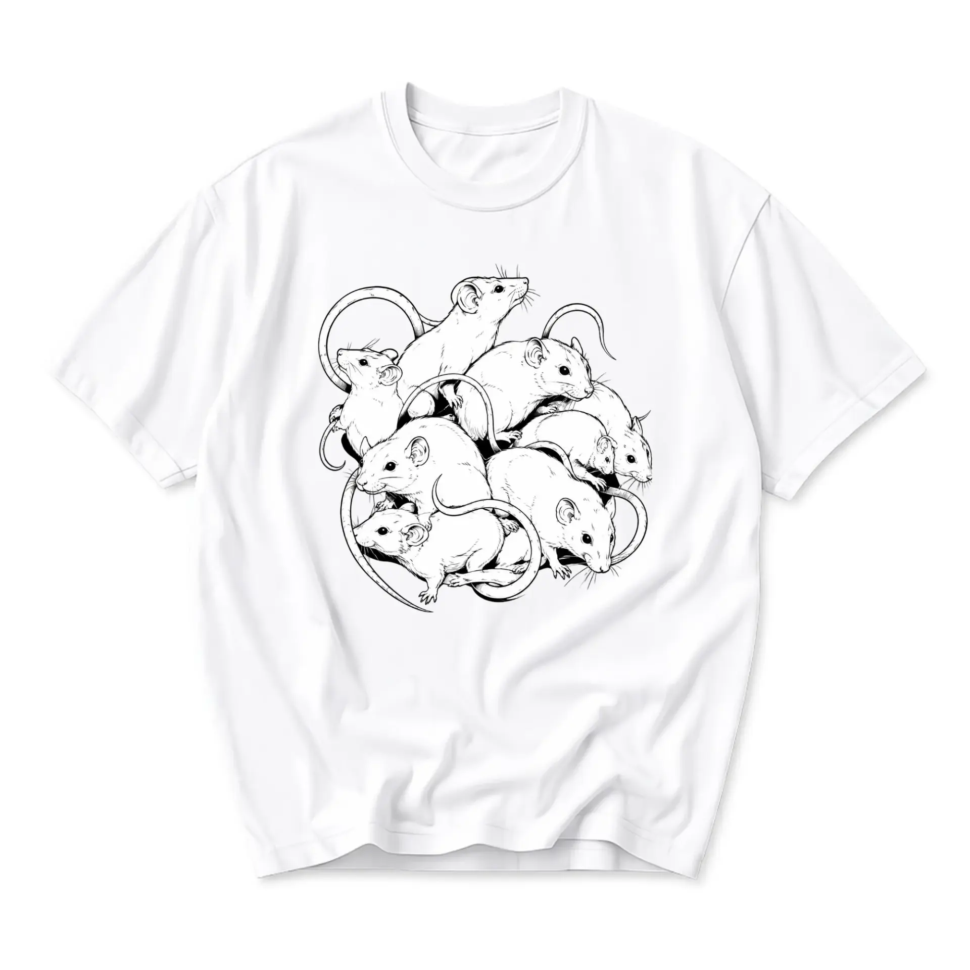 Graphic Tee Unisex Crew Neck Shirt Featuring Artistic Hand Drawn Rat Illustration Casual Everyday Fashion Apparel