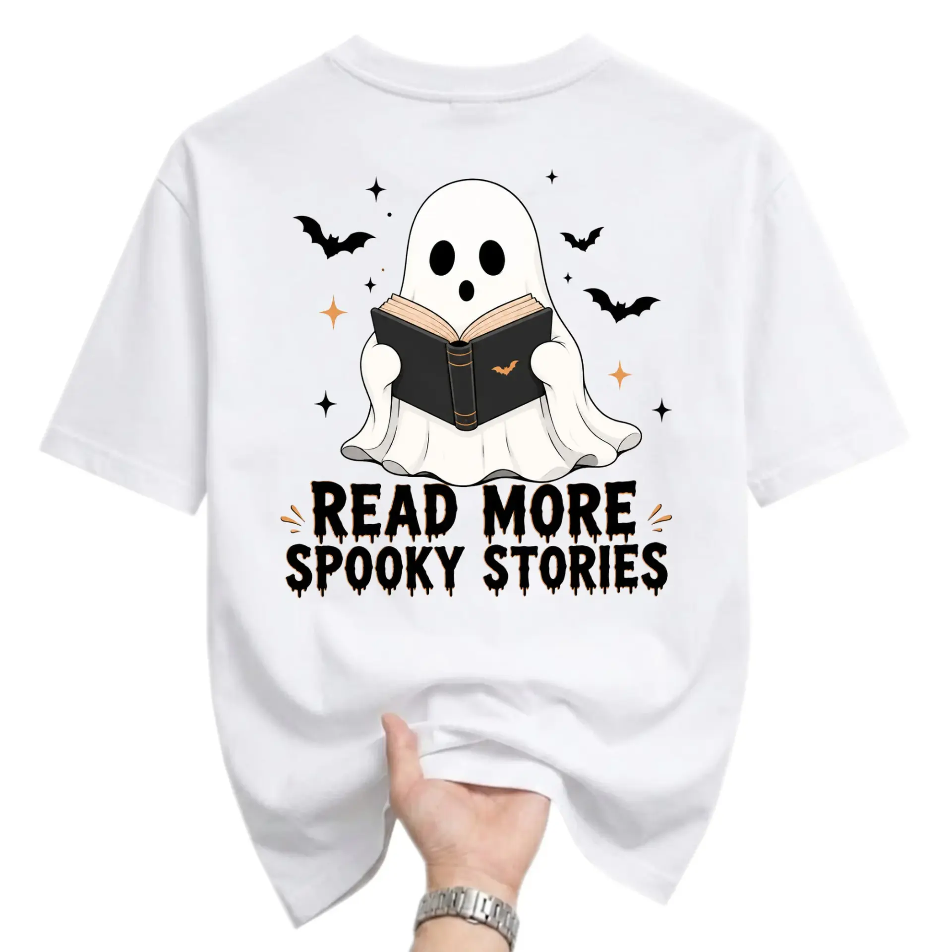 Graphic Tee Read More Spooky Stories Ghost Reading Book Design Unisex Crew Neck Casual Cotton Blend T-Shirt