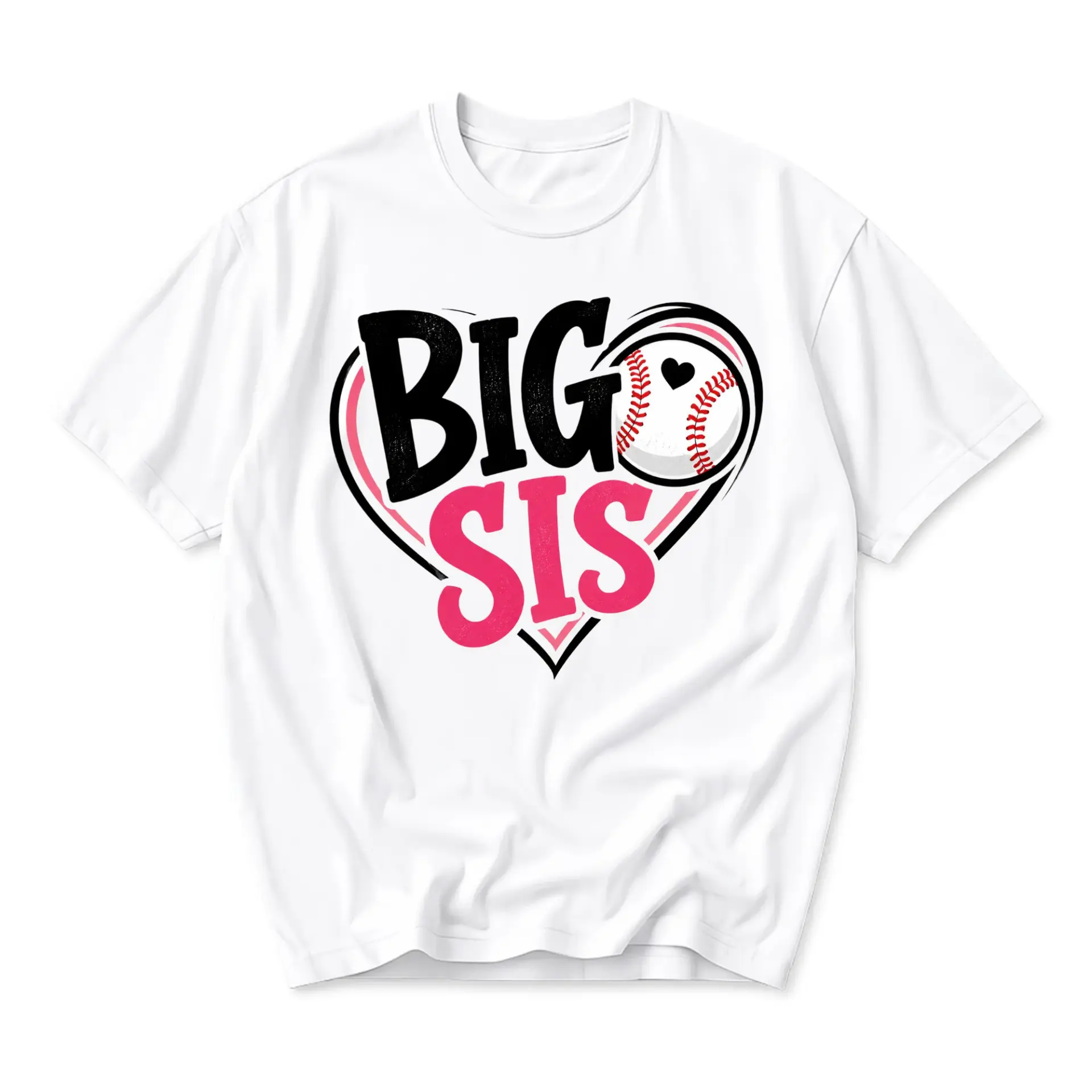 Graphic Tee Big Sis Baseball Heart Print Unisex Crew Neck Cotton Blend T-Shirt for Casual Everyday Wear and Gifting