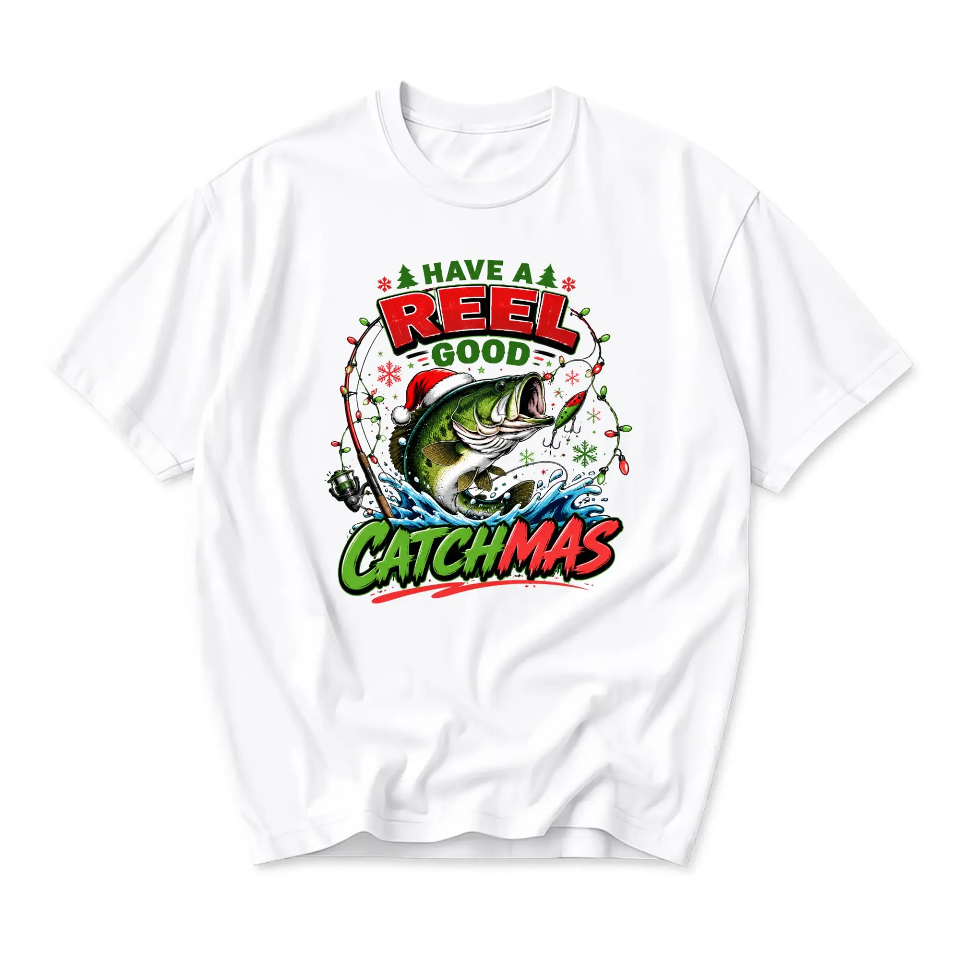 Funny Shirt Have a Reel Good Catchmas Graphic Tee Retro Holiday Fishing