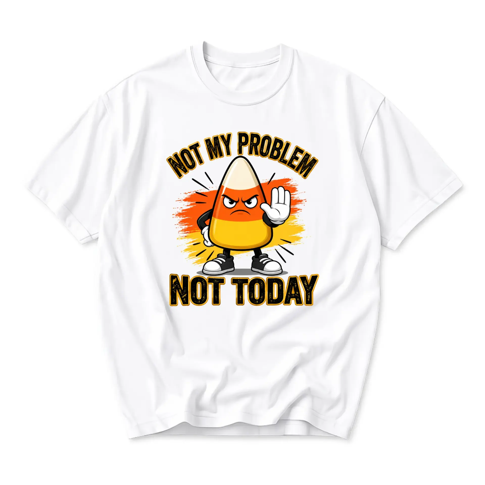 Funny Shirt Candy Corn Not My Problem Not Today Graphic Tee Unisex Casual Crew Neck Soft Cotton Apparel for Adults
