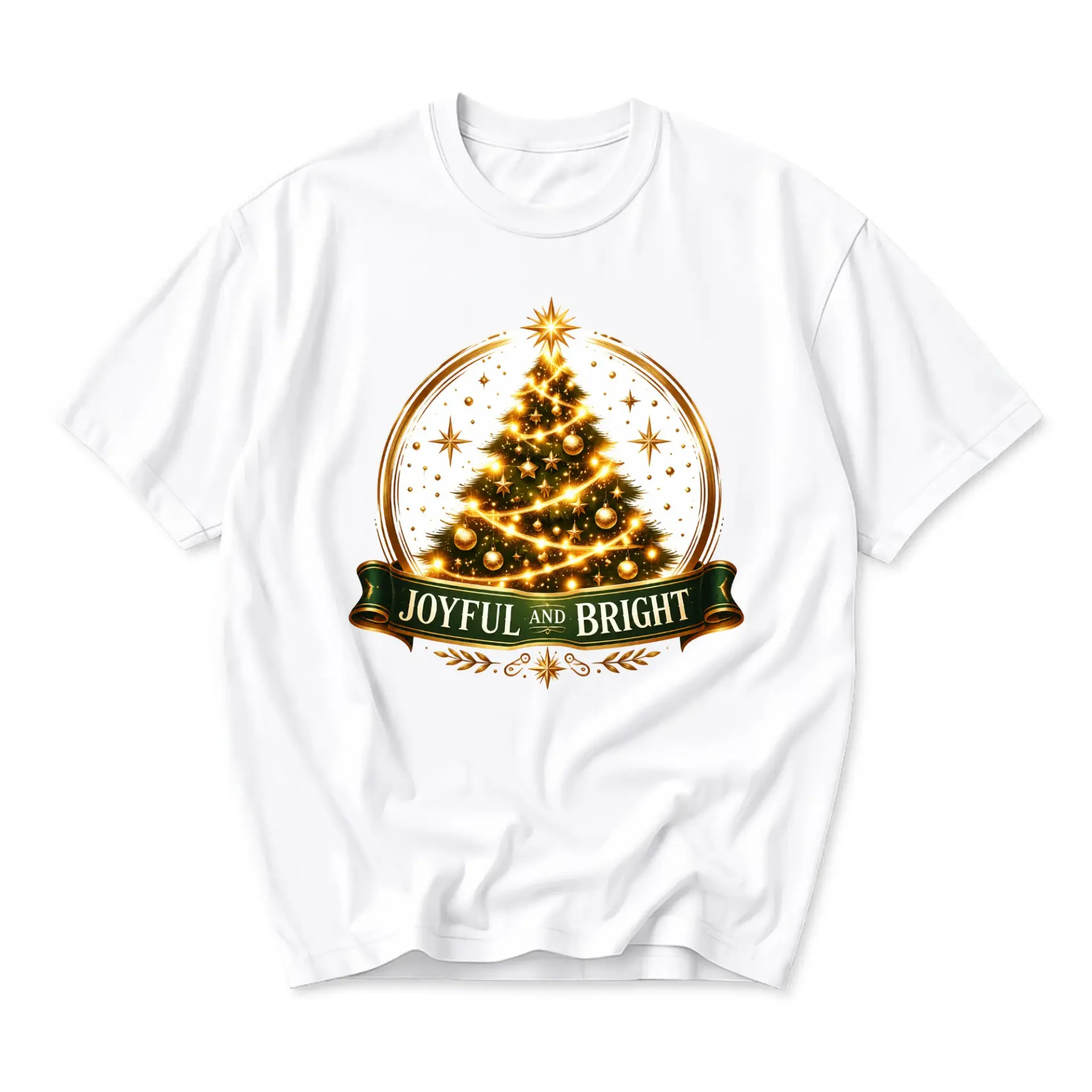 T-shirt Joyful and Bright Christmas Tree Graphic Tee Unisex Holiday Crew Neck Casual Cotton Blend Top for Festive Wear