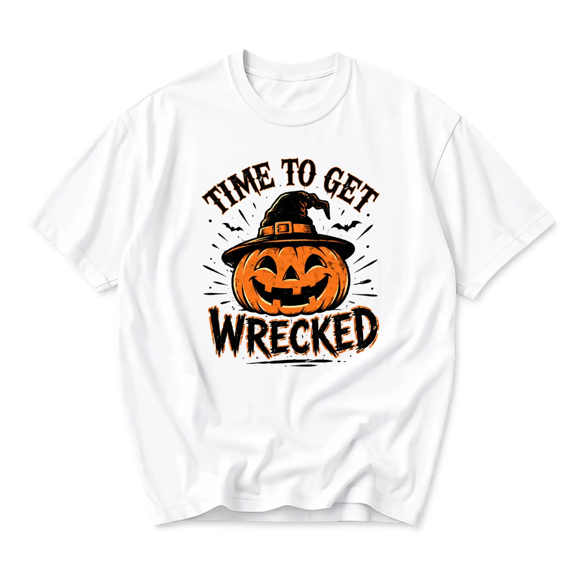 Funny Shirt Time to Get Wrecked Halloween Pumpkin Graphic Tee Unisex Casual Apparel for Autumn Holiday Celebrations