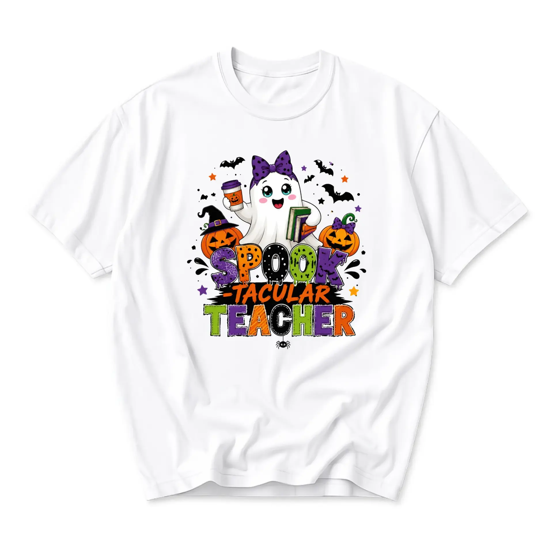 Graphic Tee Spooktacular Teacher Halloween Shirt for Educators Funny Fall Inspired Unisex Casual Crew Neck T-Shirt