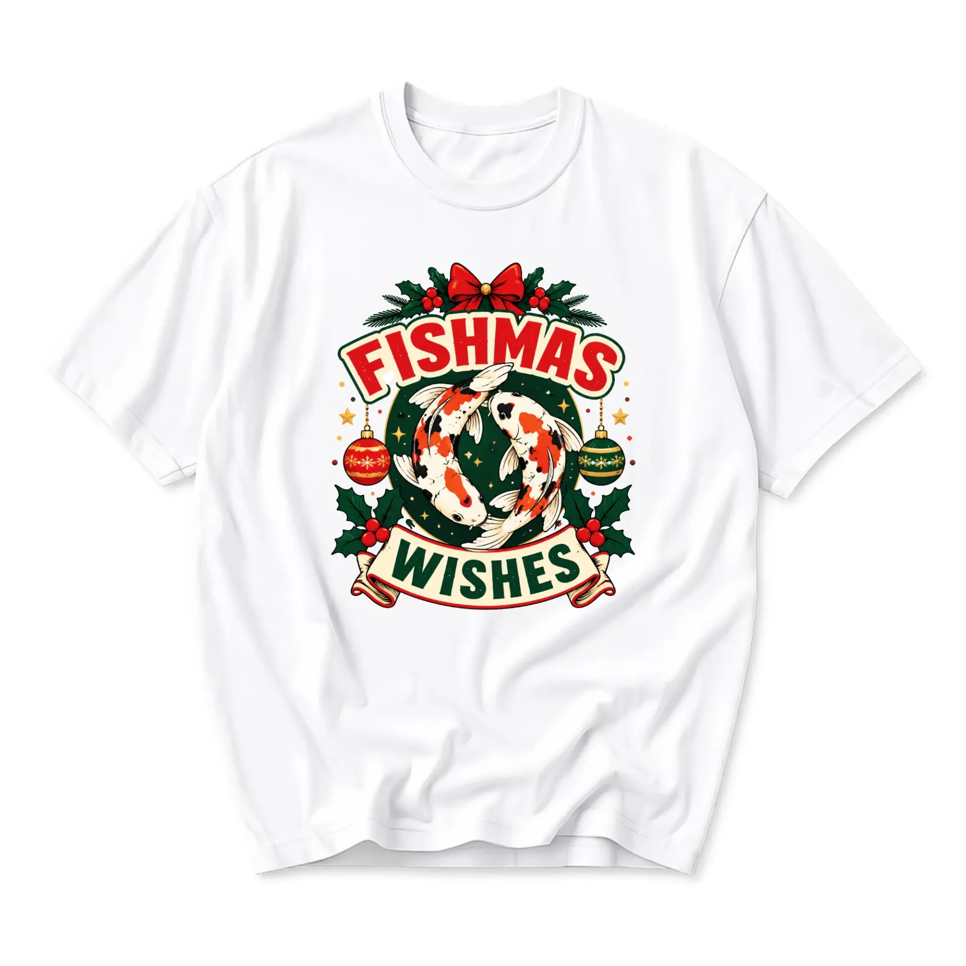 Graphic Tee Fishmas Wishes Holiday Koi Fish Illustration Casual Unisex Crew