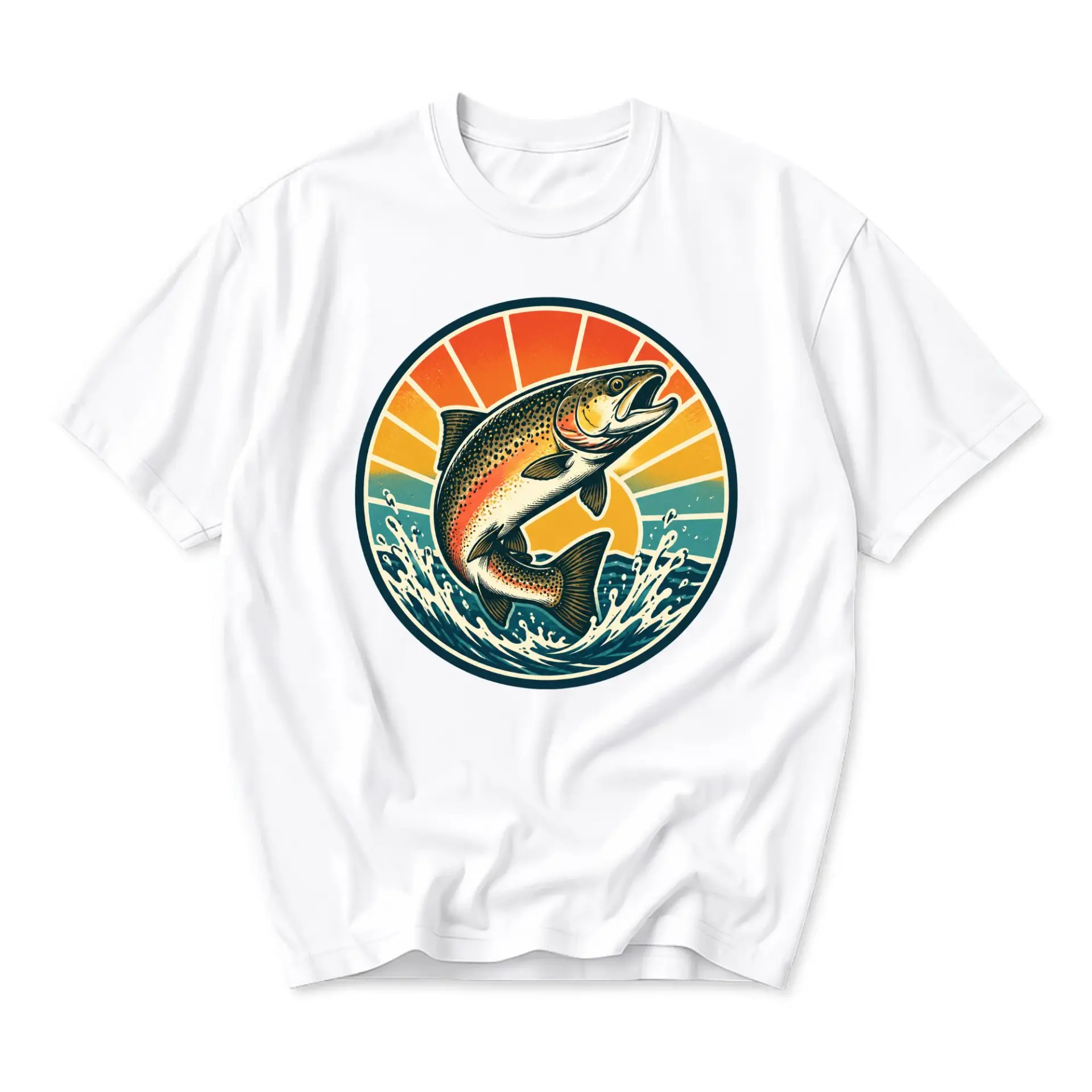 Graphic Tee Unisex Retro Fishing Shirt Jumping Trout Illustration Vintage