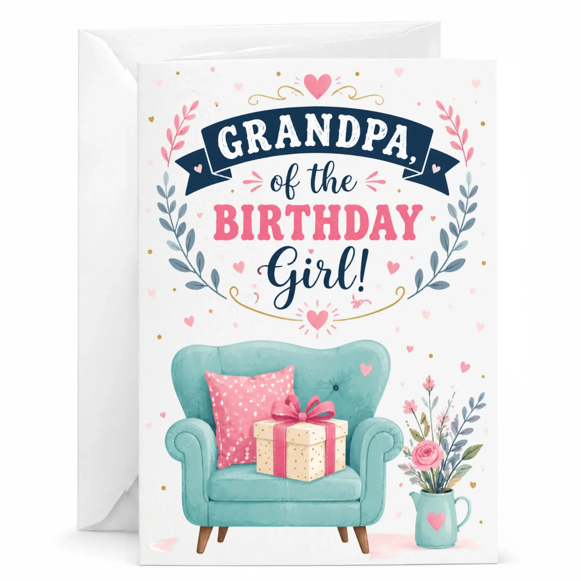 Birthday Card for Grandpa of the Girl Funny Floral Themed Greeting with Envelope 5x7 Folded Stationery
