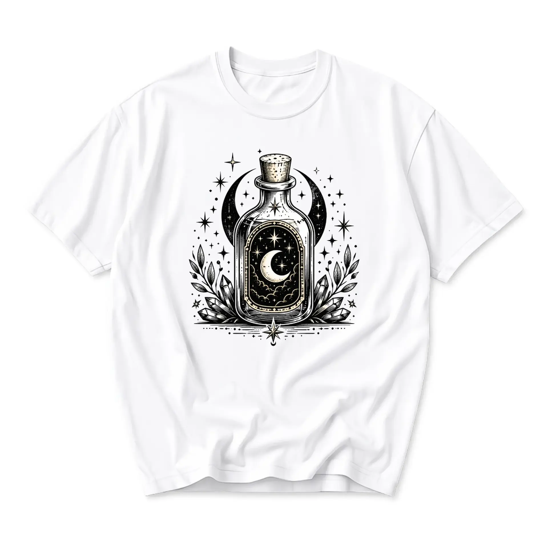 Graphic Tee Celestial Magic Bottle Print Unisex Casual Crew Neck T-Shirt Comfortable Soft Everyday Cotton Blend Apparel