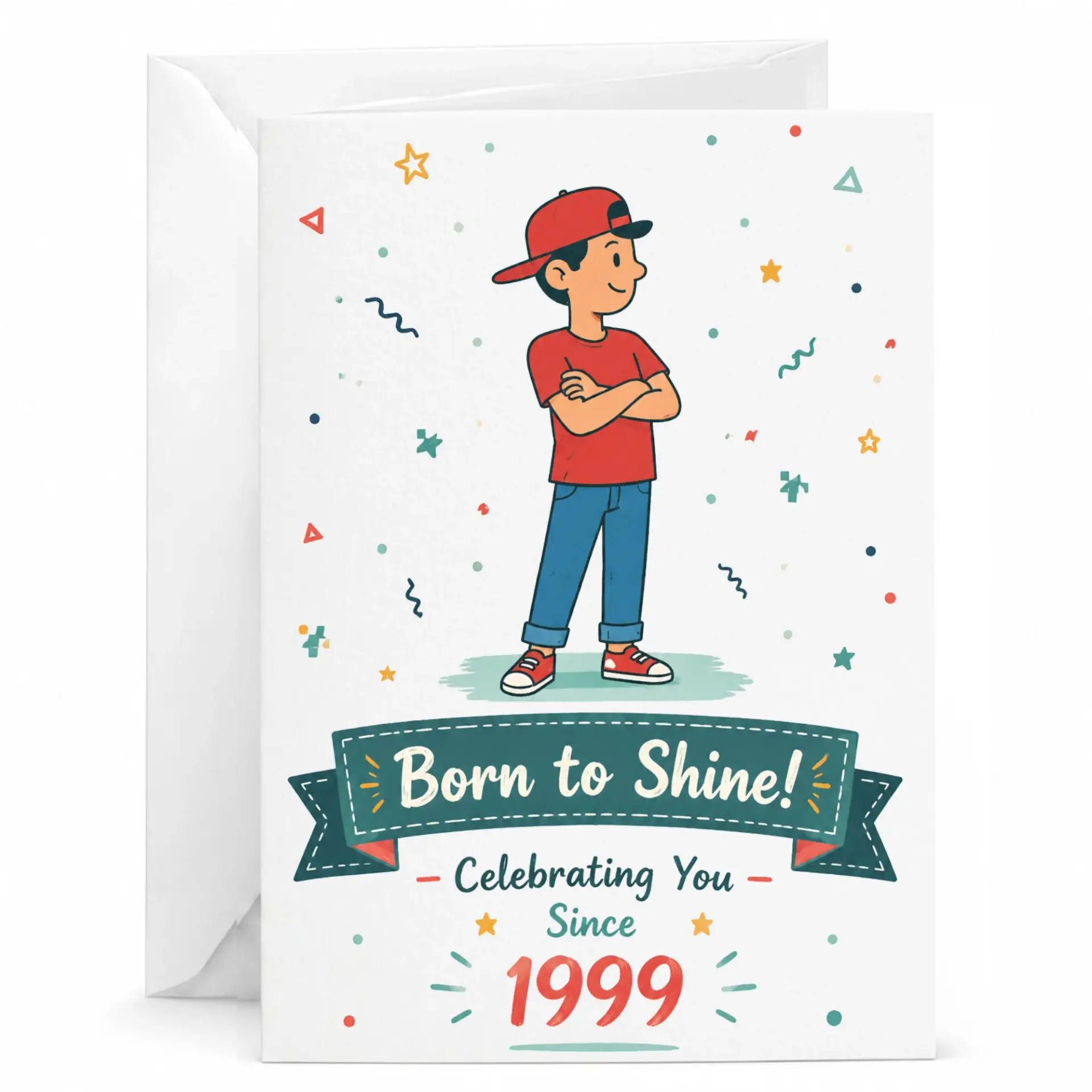 Birthday Card Born to Shine Celebrating You Since 1999 Greeting Card with Envelope for Milestone Anniversary Birthdays