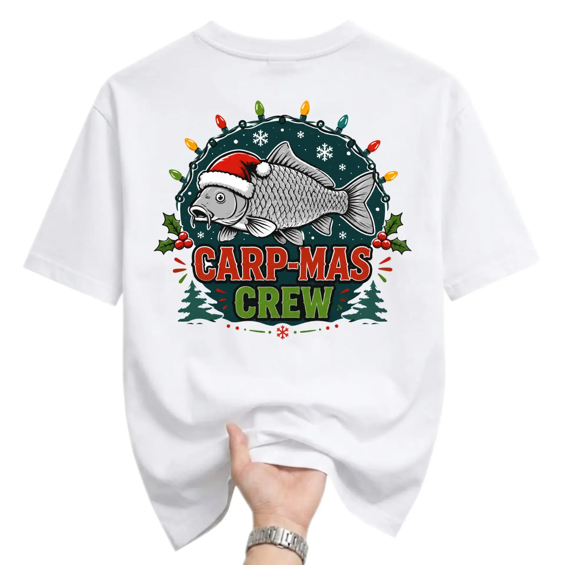 Funny Shirt Carp-Mas Crew Graphic Tee Holiday Fishing Theme Apparel Casual