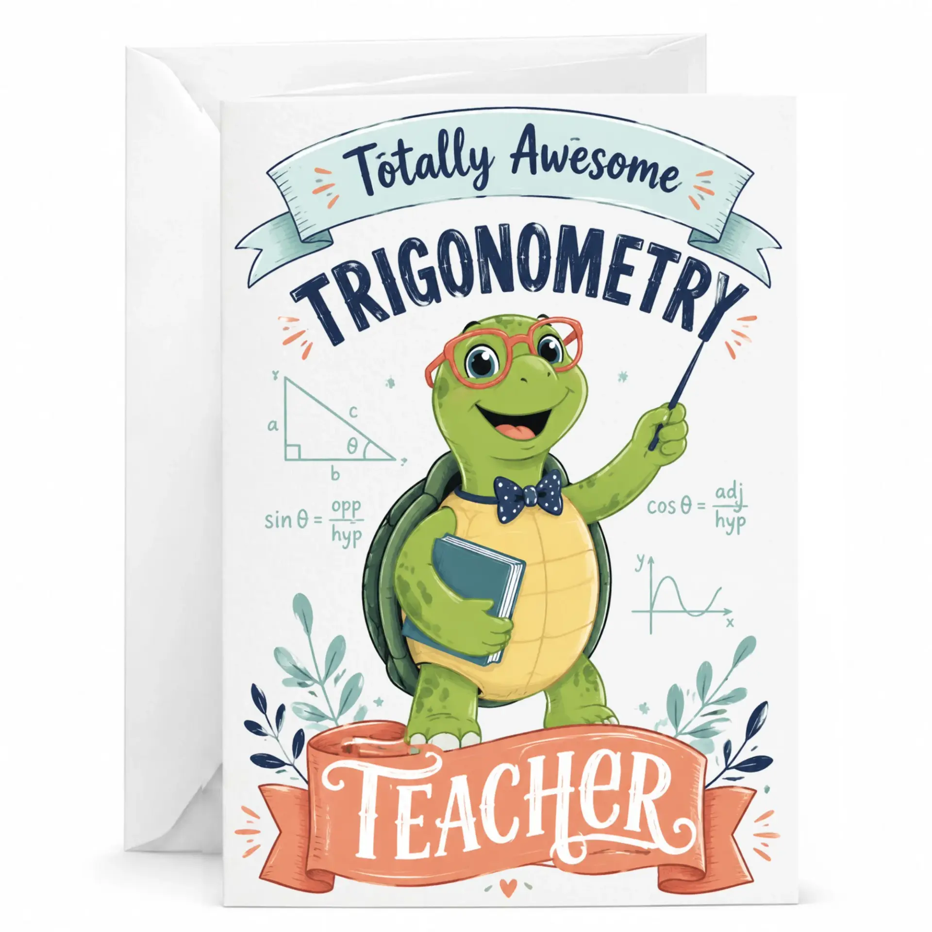 Personalized Greeting Card for Math Teacher with Cute Turtle Illustration