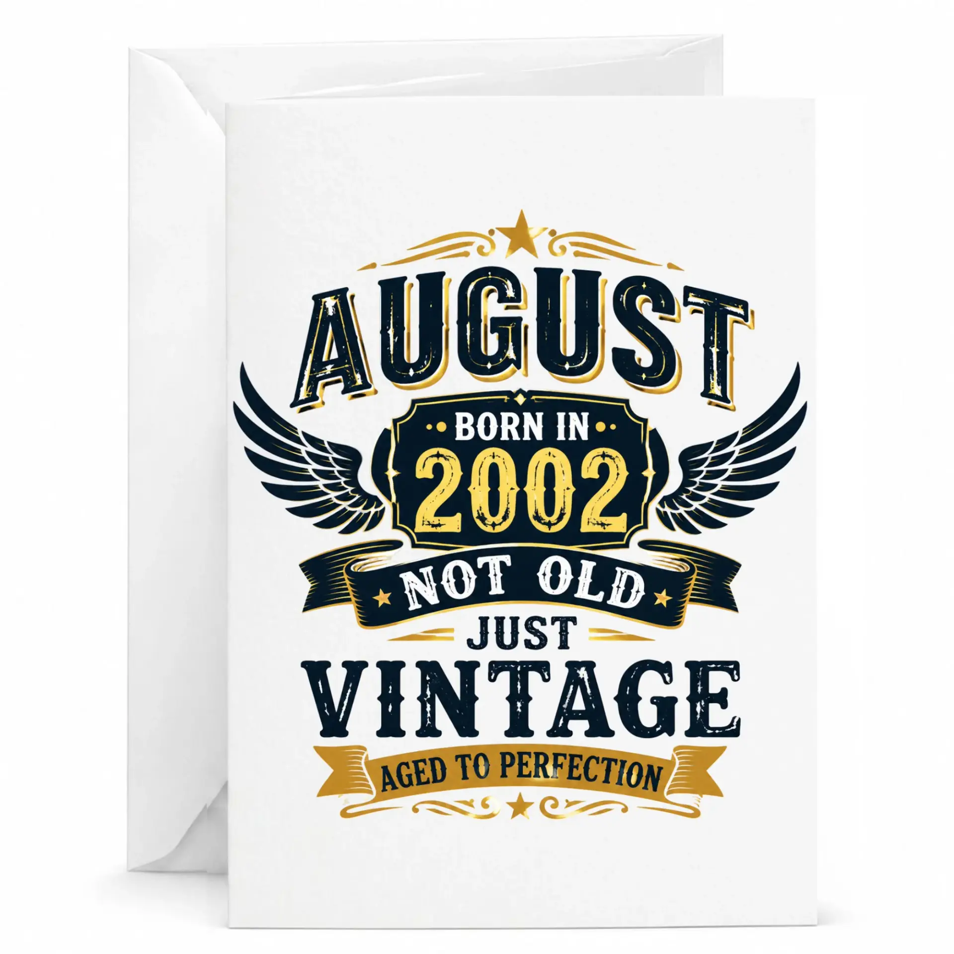 Birthday Card Born in August 2002 Vintage Style Greeting Card for Birthday Celebration Aged to Perfection Design