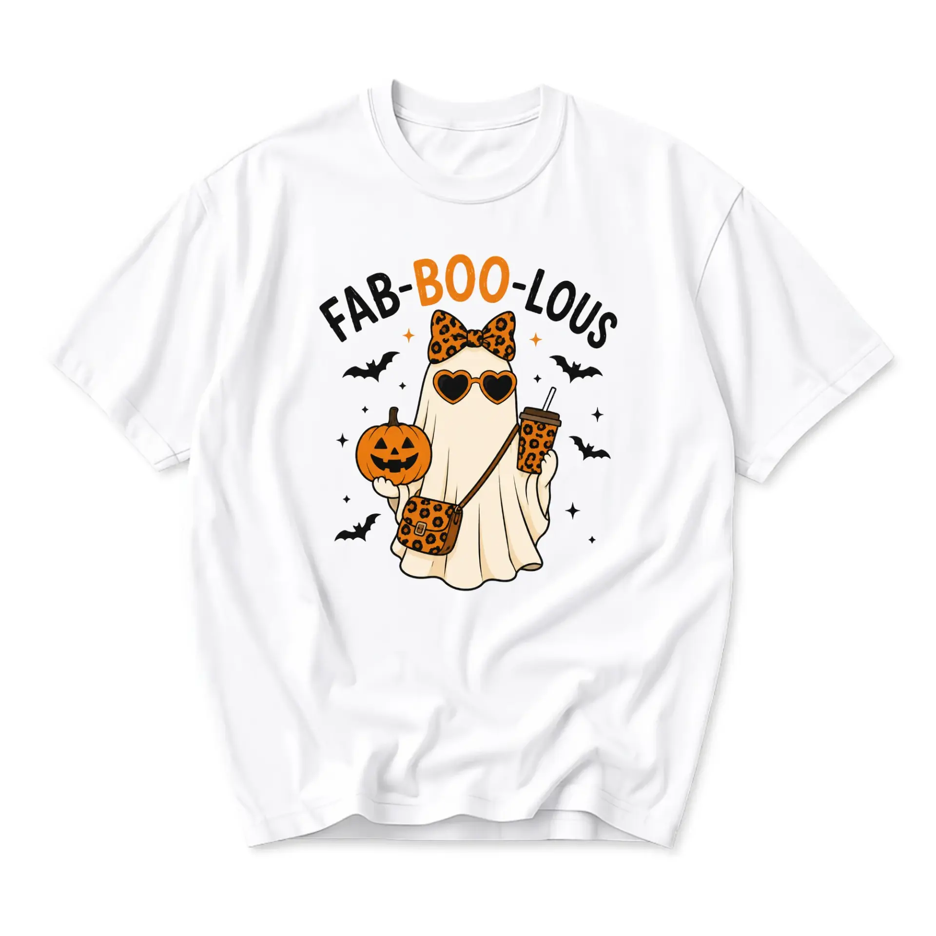 Funny Shirt Fab-Boo-Lous Ghost Graphic Tee Unisex Casual Crew Neck T-Shirt for Halloween Party Holiday Outfit