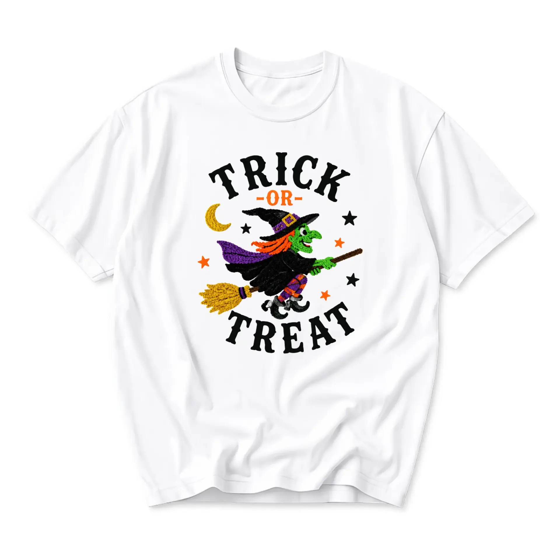 T-shirt Trick or Treat Witch Graphic Tee Funny Autumn Holiday Apparel for Casual Wear and Seasonal Celebration White Shirt