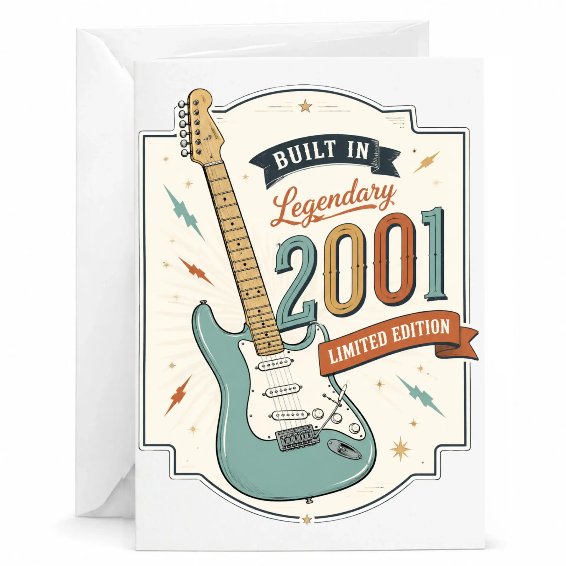Birthday Card Featuring Vintage Electric Guitar Design Built in Legendary 2001 Limited Edition for Music Lovers