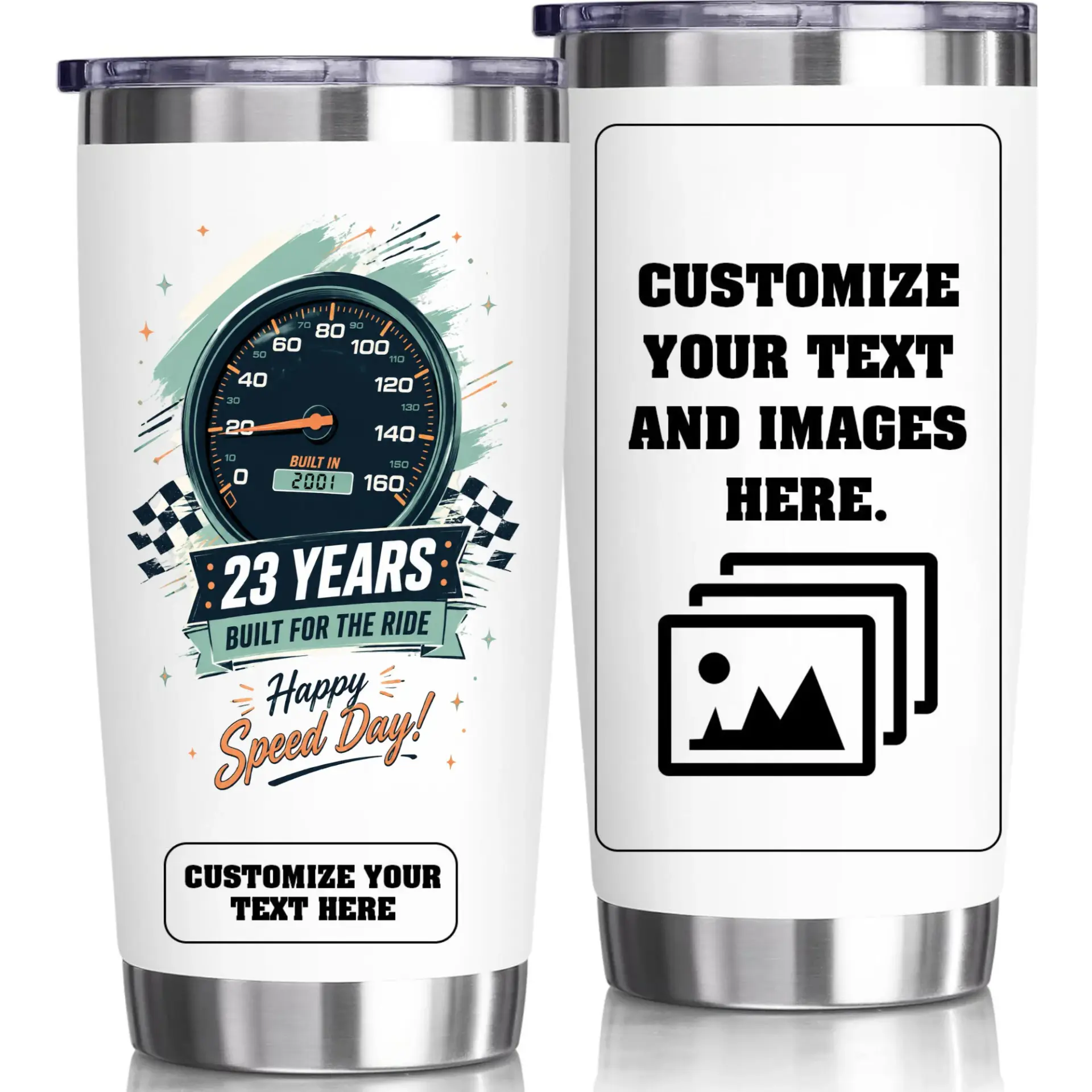 Stainless Steel Tumbler 20oz Vacuum Insulated Travel Mug Speedometer Design Personalized Drinkware for Hot and Cold