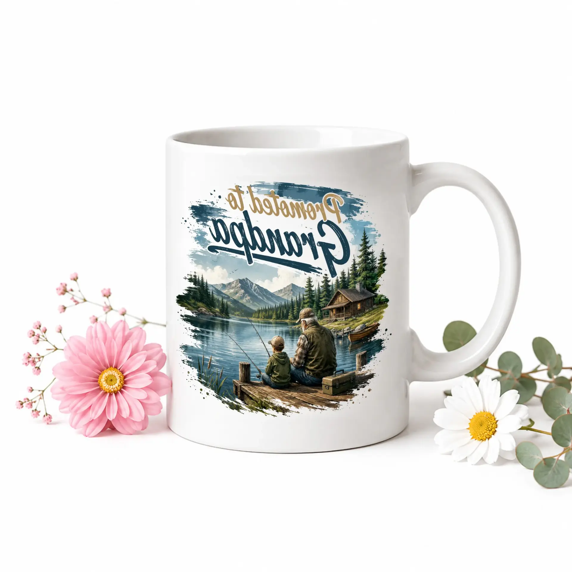 Heartwarming Promoted to Grandpa Ceramic Mug with Fishing Design for Morning Coffee and Tea Beverage Drinkware