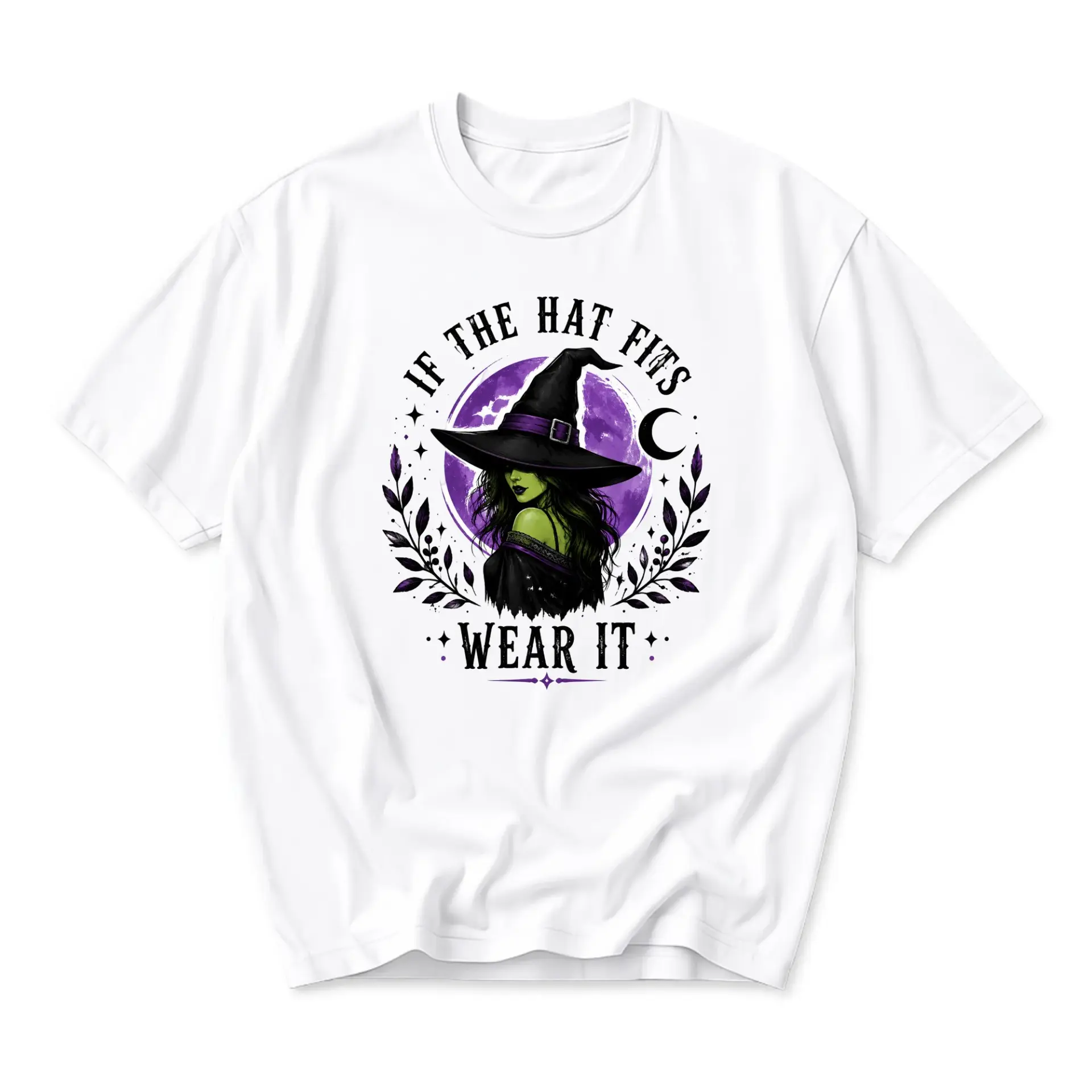 Funny Shirt If the Hat Fits Wear It Witch Graphic Tee Unisex Cotton Casual Crew Neck Top for Seasonal Apparel