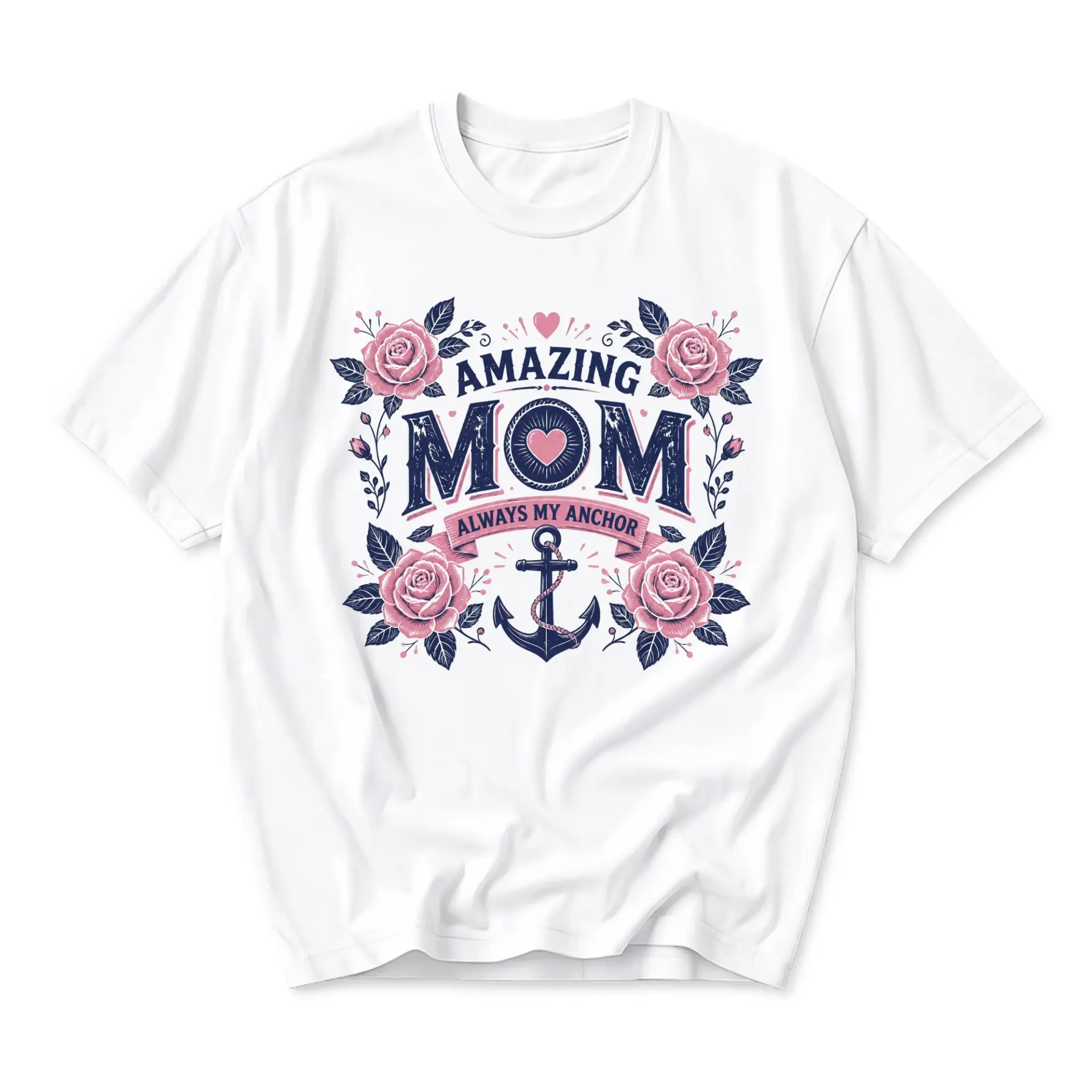 Graphic Tee Amazing Mom Always My Anchor Floral Nautical Unisex Crew Neck Shirt for Casual Wear and Everyday Comfort