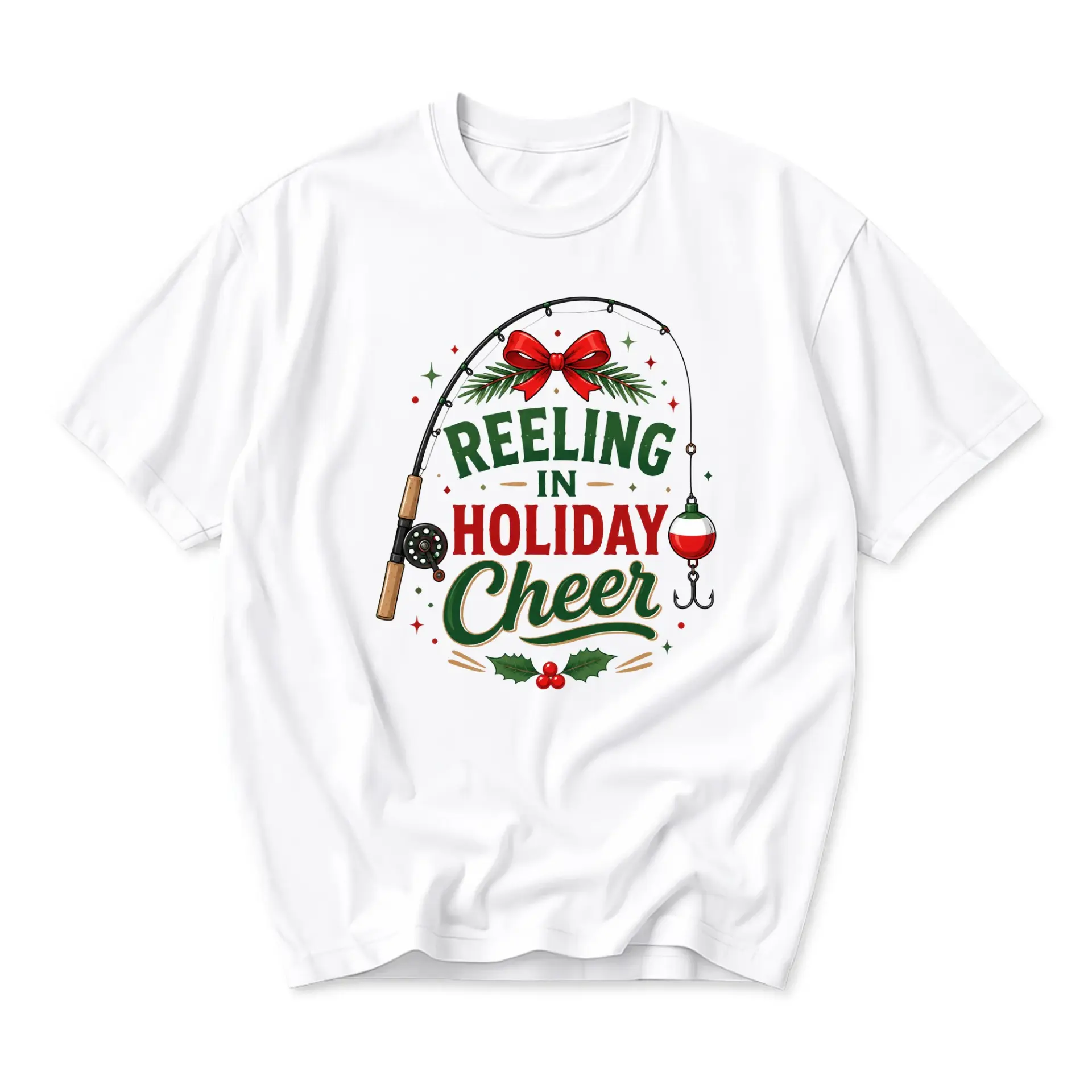 Graphic Tee Reeling in Holiday Cheer Fishing Theme Unisex Crew Neck T-Shirt
