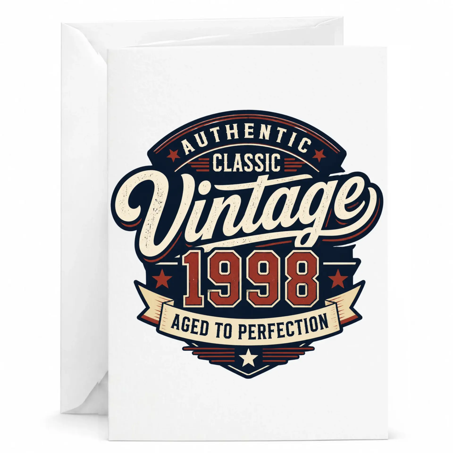 Greeting Card for 1998 Birthday Vintage Classic Aged to Perfection Emblem Design Printed Stationery with White Envelope