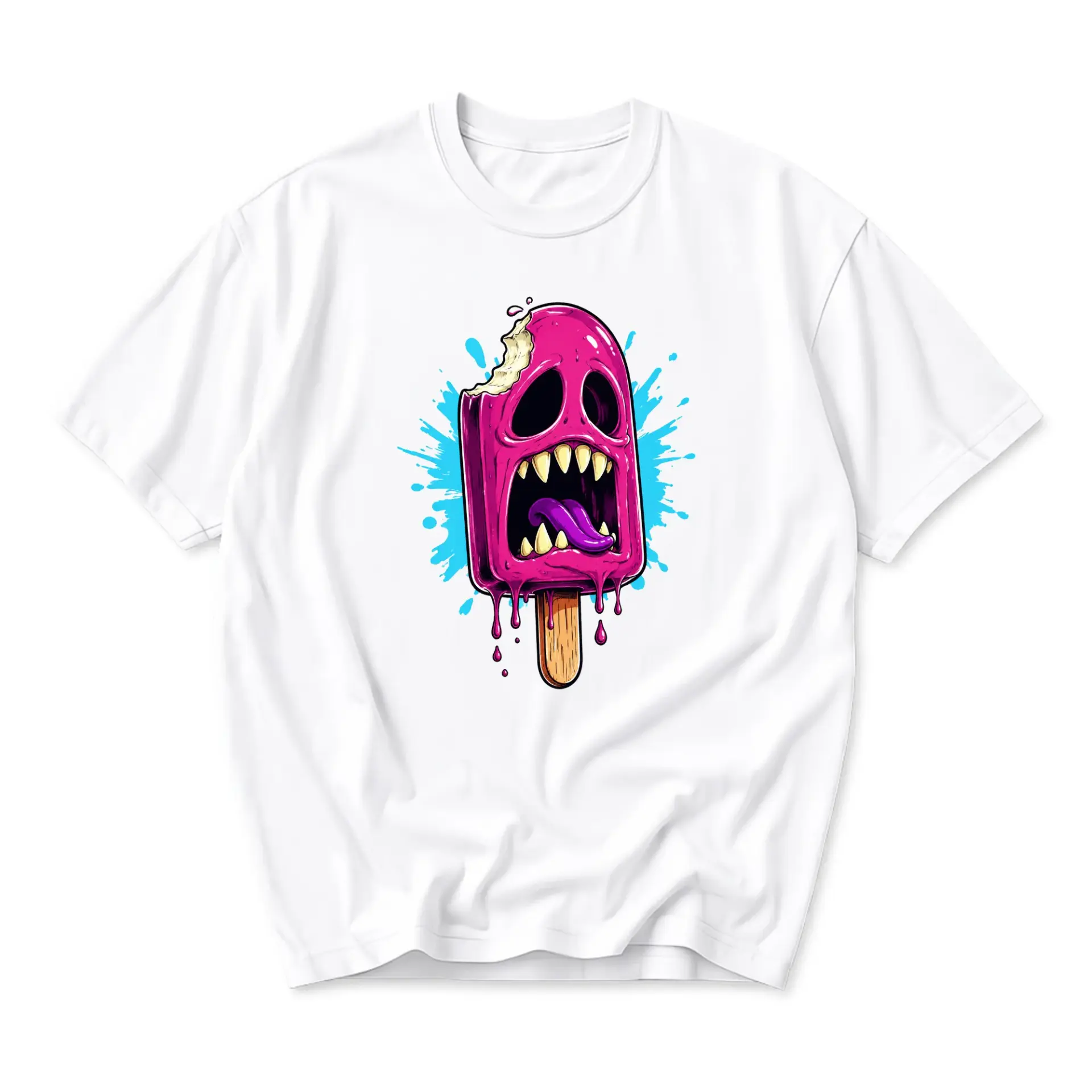 Graphic Tee Unisex Crew Neck T-Shirt Featuring Spooky Melting Popsicle Illustration for Casual Everyday Wear Style