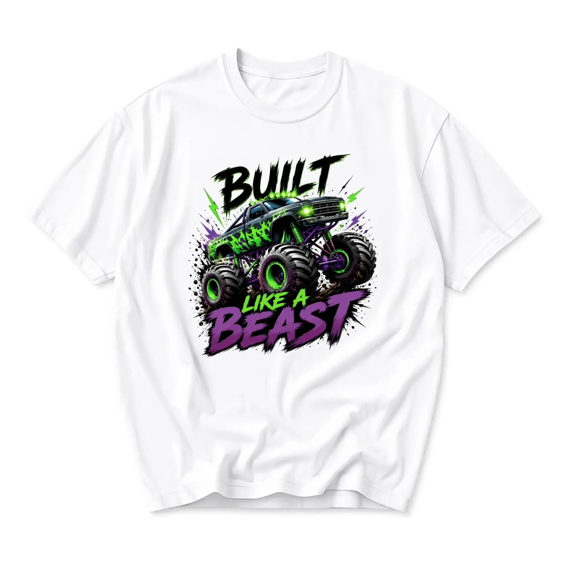Graphic Tee Built Like a Beast Monster Truck Print Unisex Casual Short Sleeve Cotton Blend Crew Neck Apparel White Shirt