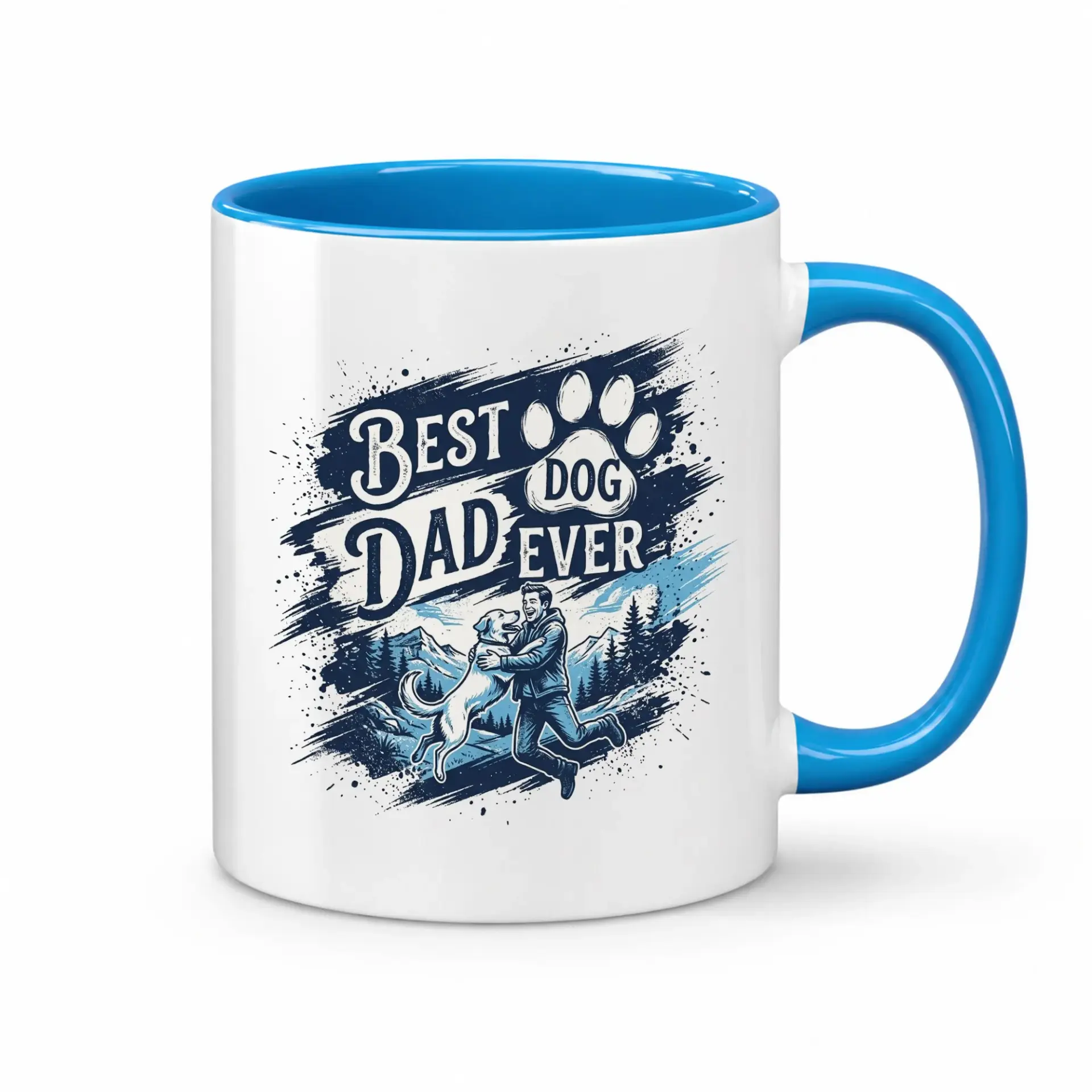 Funny Best Dog Dad Ever Mug with Blue Accent Handle Illustrative Graphic Design for and Beverage Enjoyment