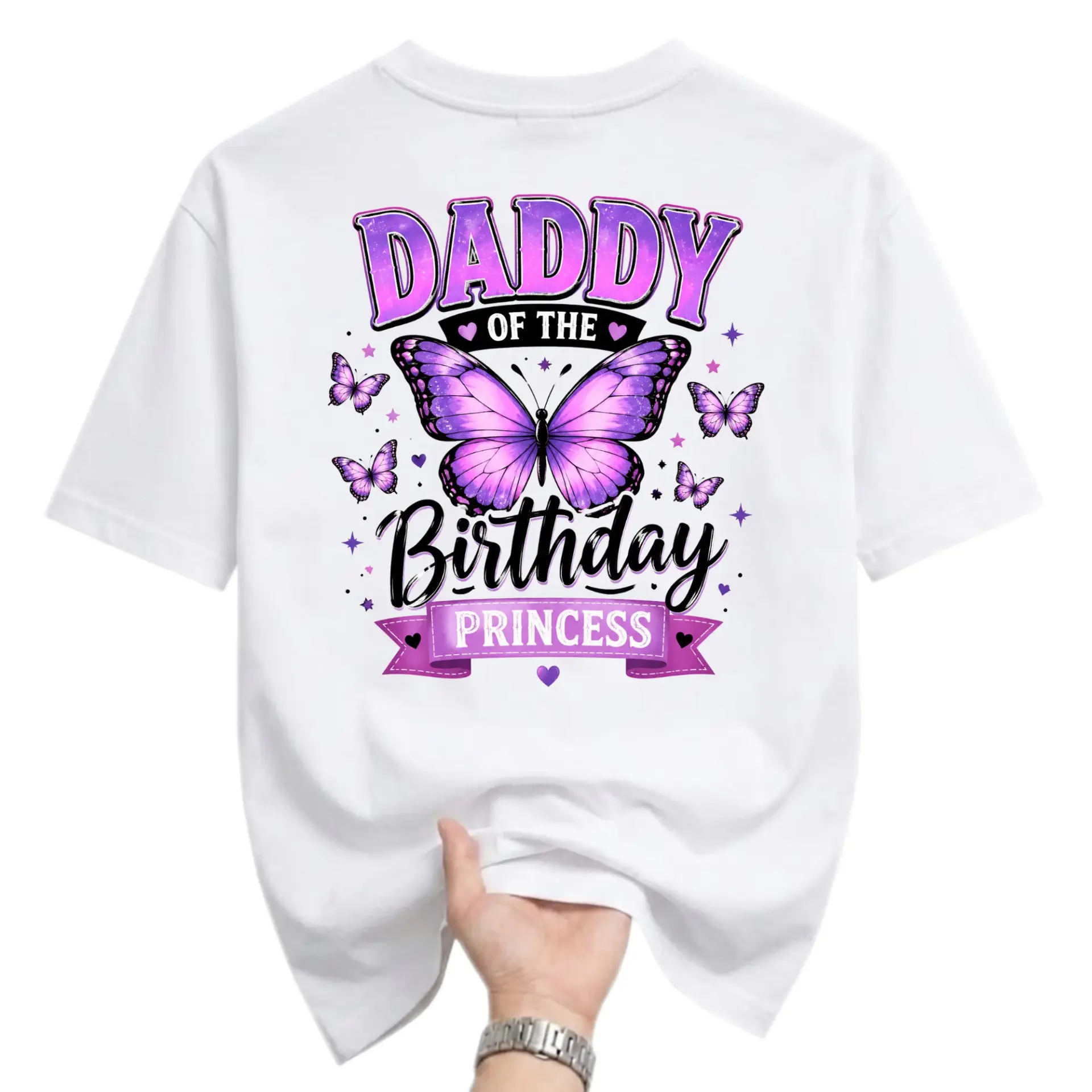 Graphic Tee Daddy of the Birthday Princess Butterfly Print Unisex Crew Neck