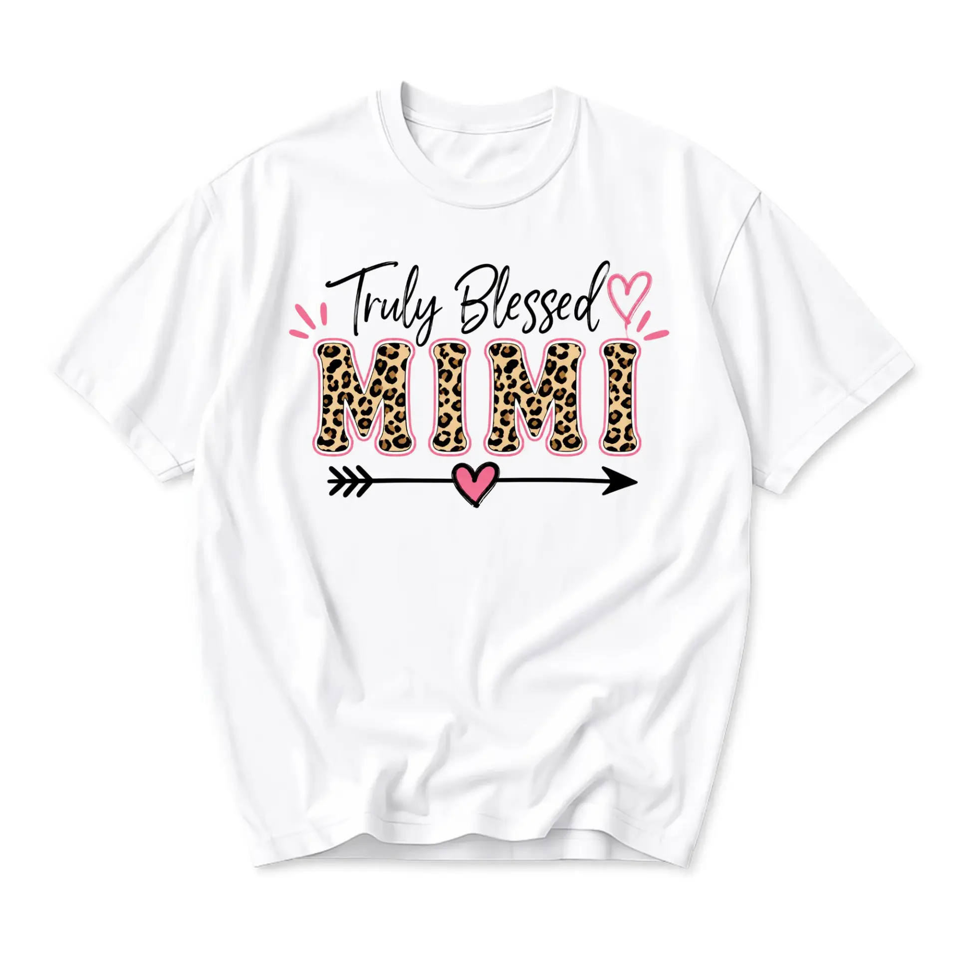 Graphic Tee Mimi Leopard Print Heart Design Unisex Casual Crew Neck Short