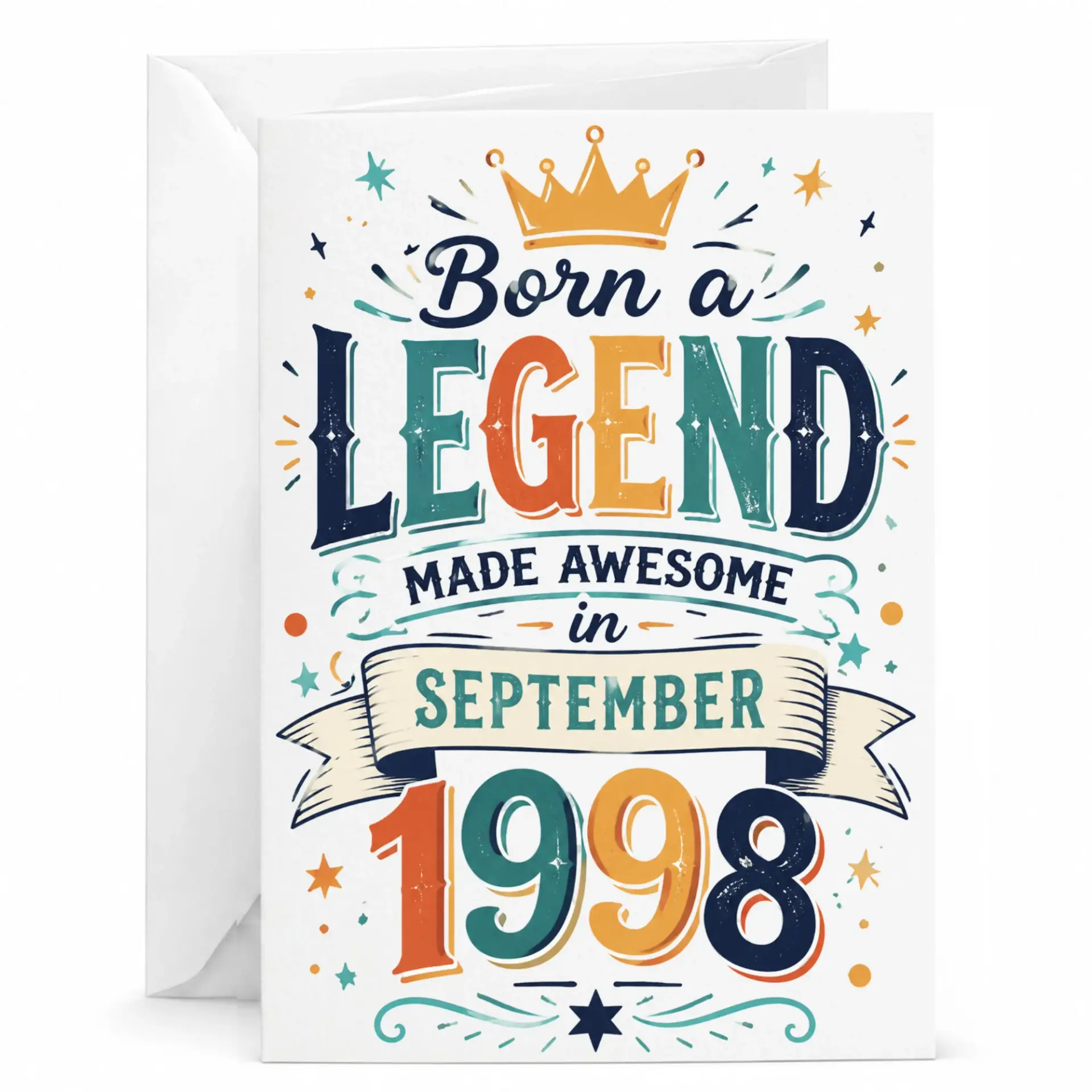 Birthday Card Born a Legend September 1998 Vintage Style Greeting Card for Special Milestone Birthdays