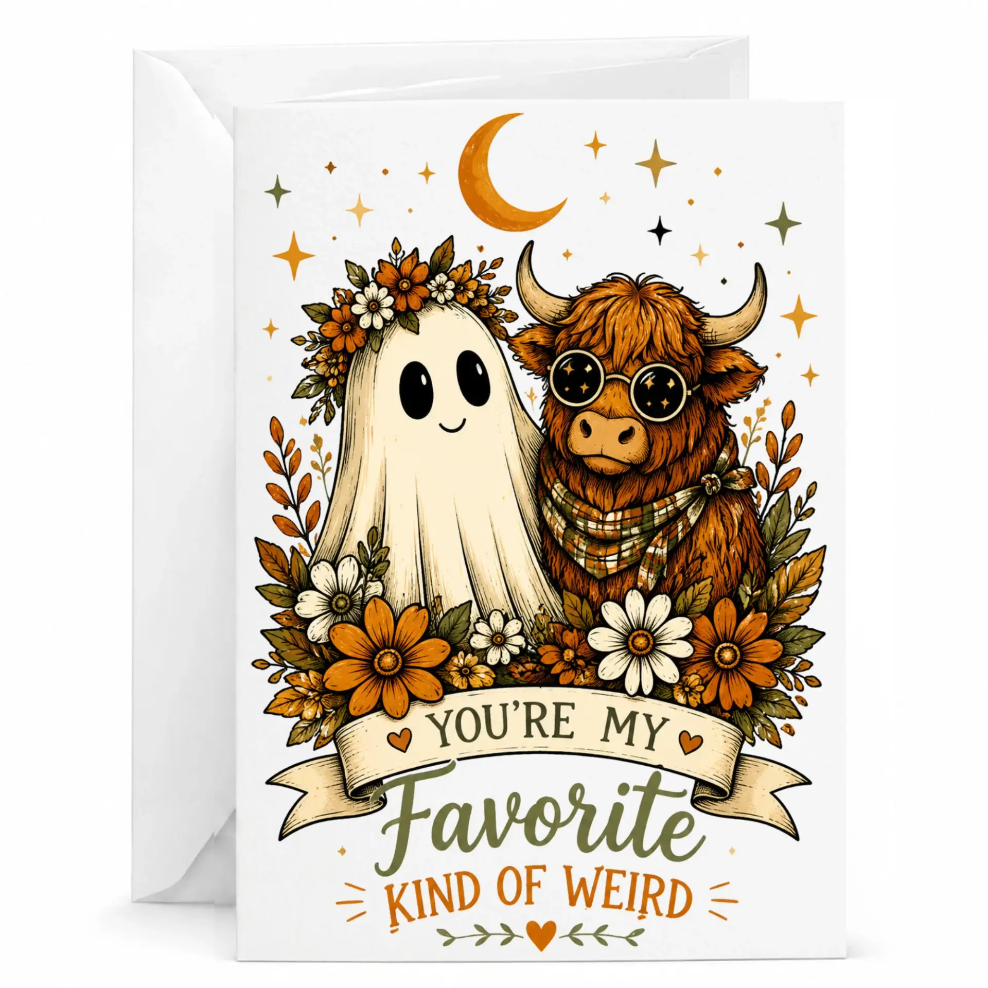 Greeting Card Featuring Cute Cow and Illustration Design