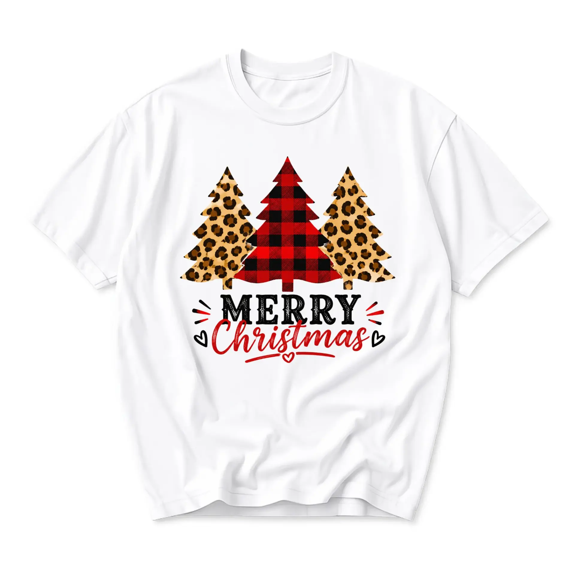 Graphic Tee Unisex Christmas Tree Shirt Red Buffalo Plaid Leopard Print