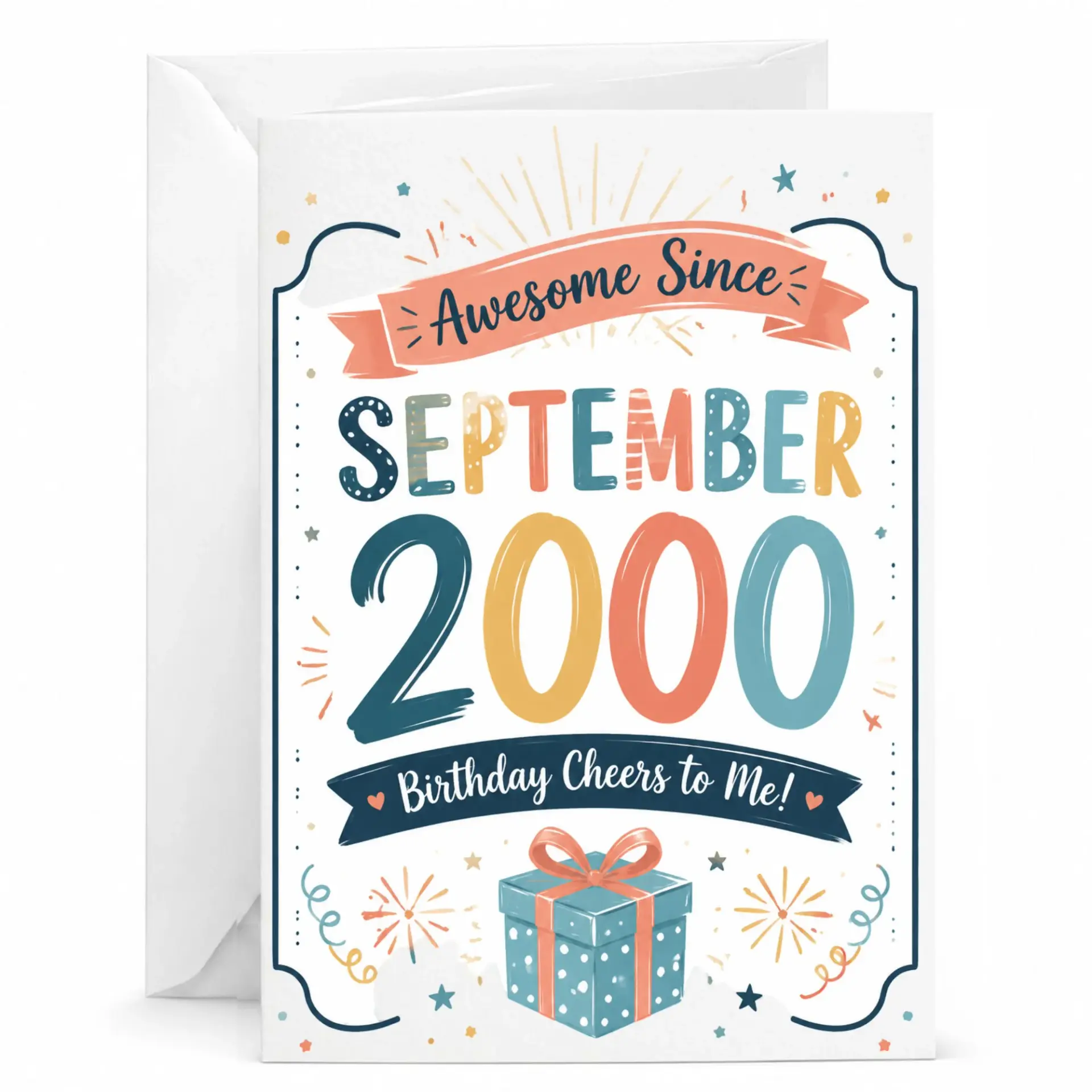 Birthday Card Awesome Since September 2000 Greeting Card for Milestone Birthdays Printed Stationery with Envelope