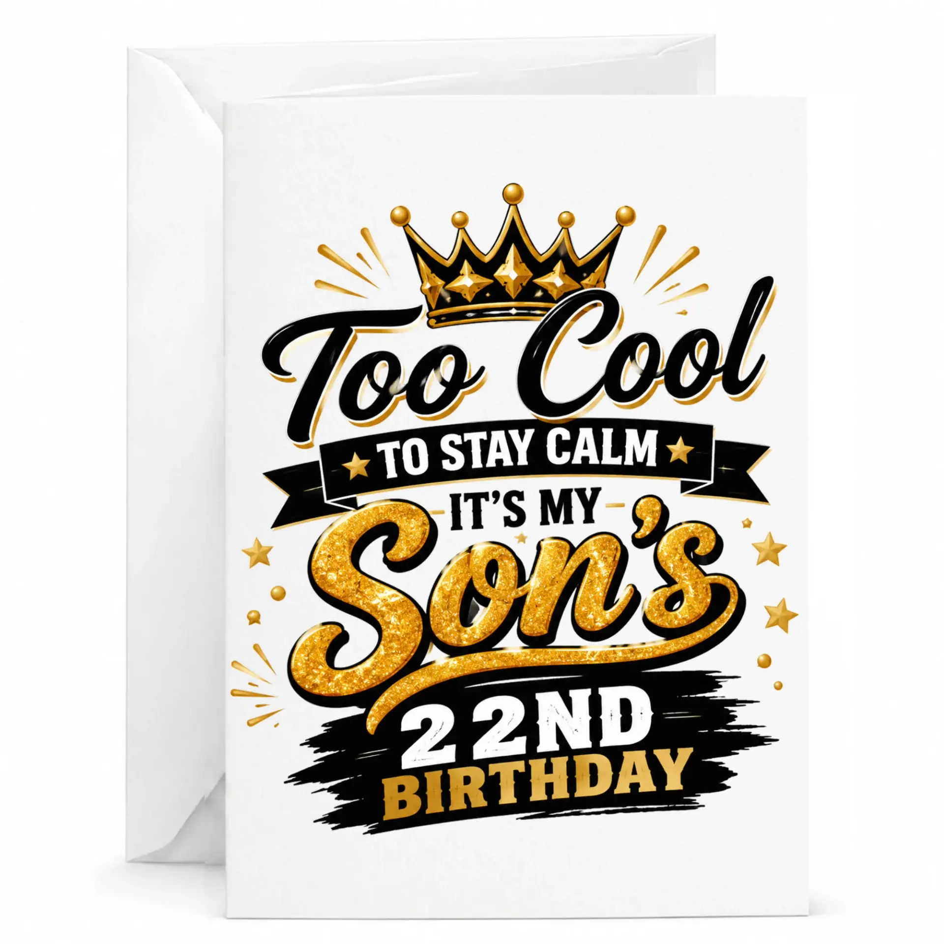 Birthday Card for Son 22nd Birthday Funny Crown Design Greeting Card for 22 Years Old Son Celebration with Envelope