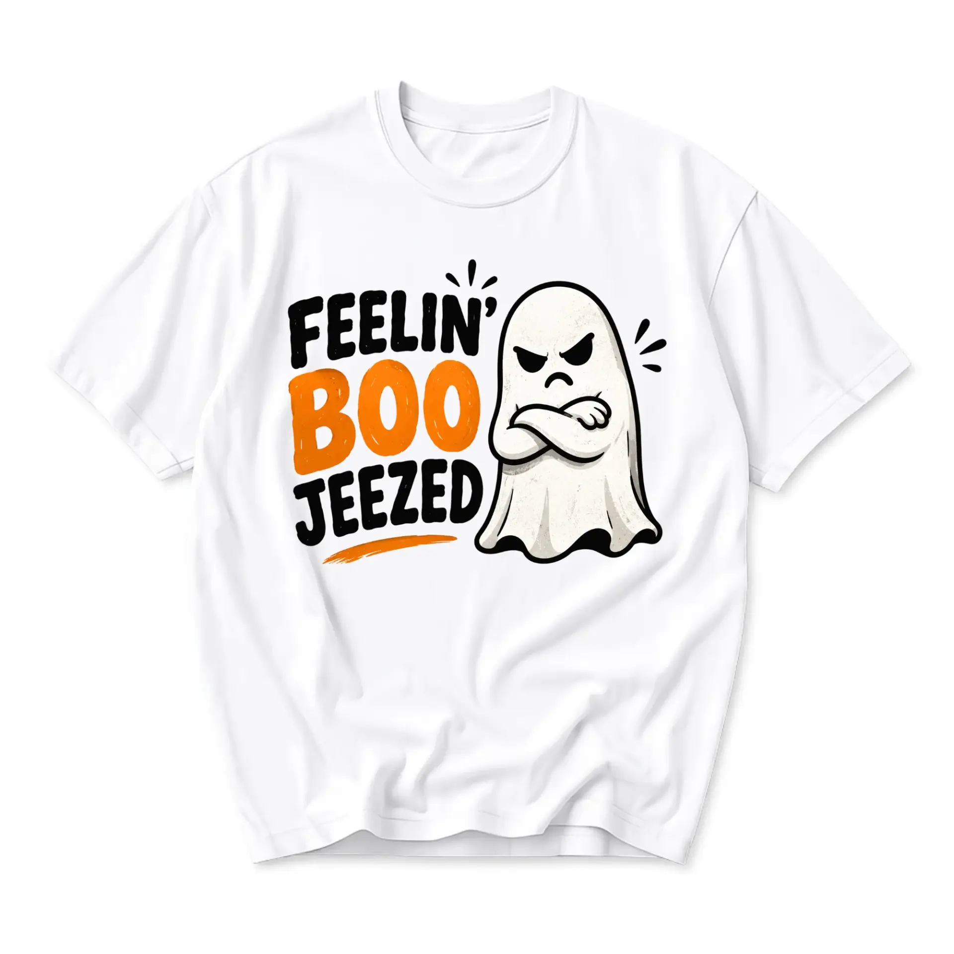 Funny Shirt Feelin Boo Jeezed Ghost Graphic Tee Unisex Crew Neck Short Sleeve Soft Casual Cotton Blend Apparel