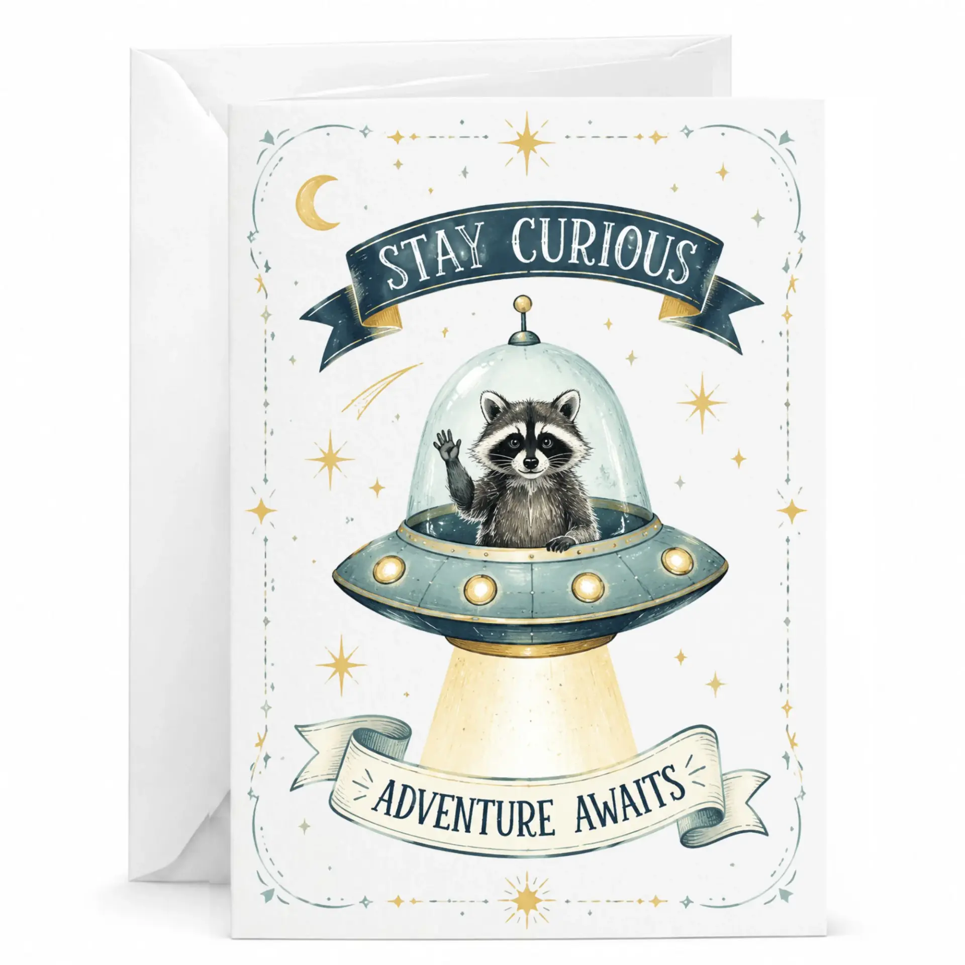 Greeting Card Featuring Raccoon in Design Stay Whimsical