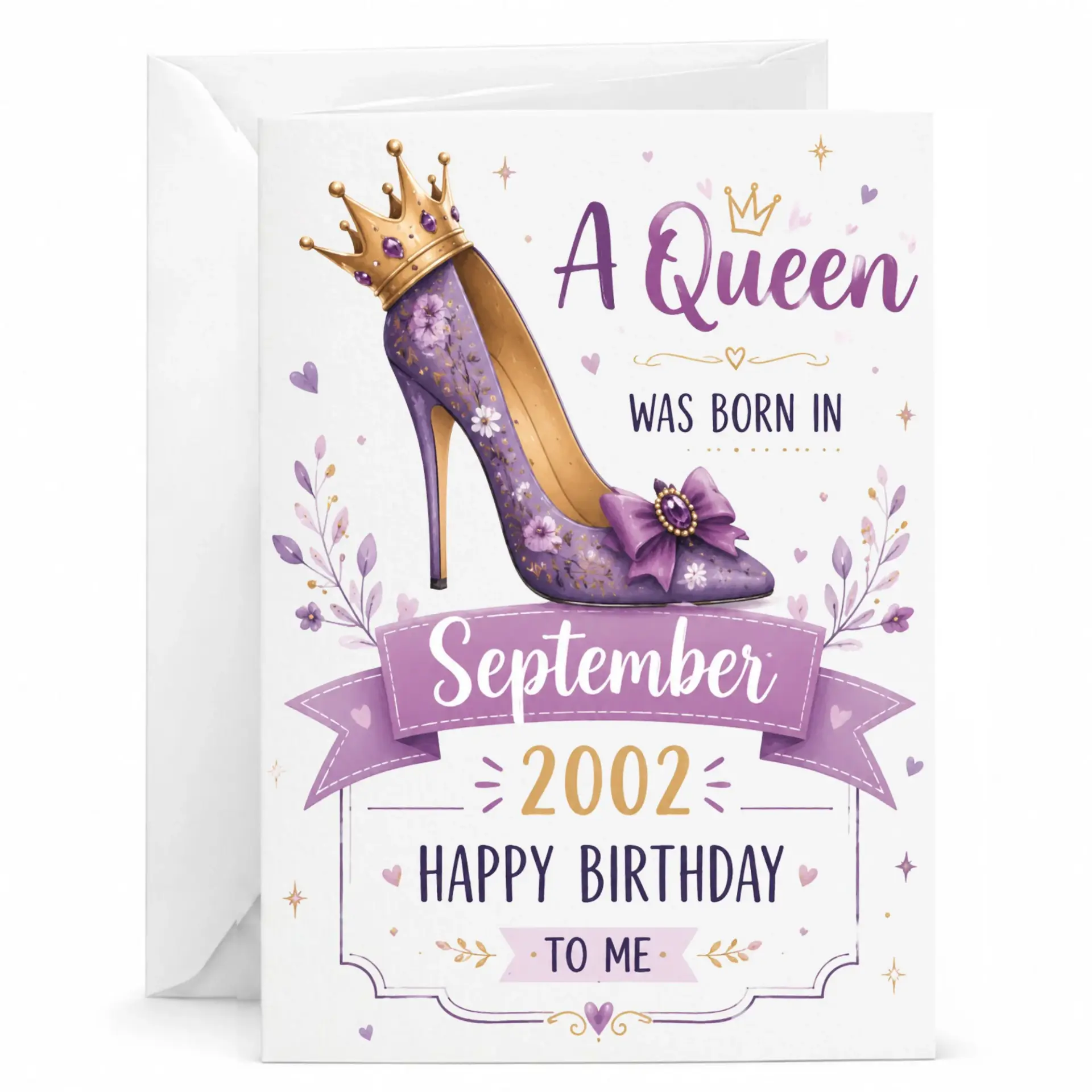 Birthday Card a Queen Was Born in September 2002 Funny Floral High Heel Design Greeting Card for Women Turning Twenty Two