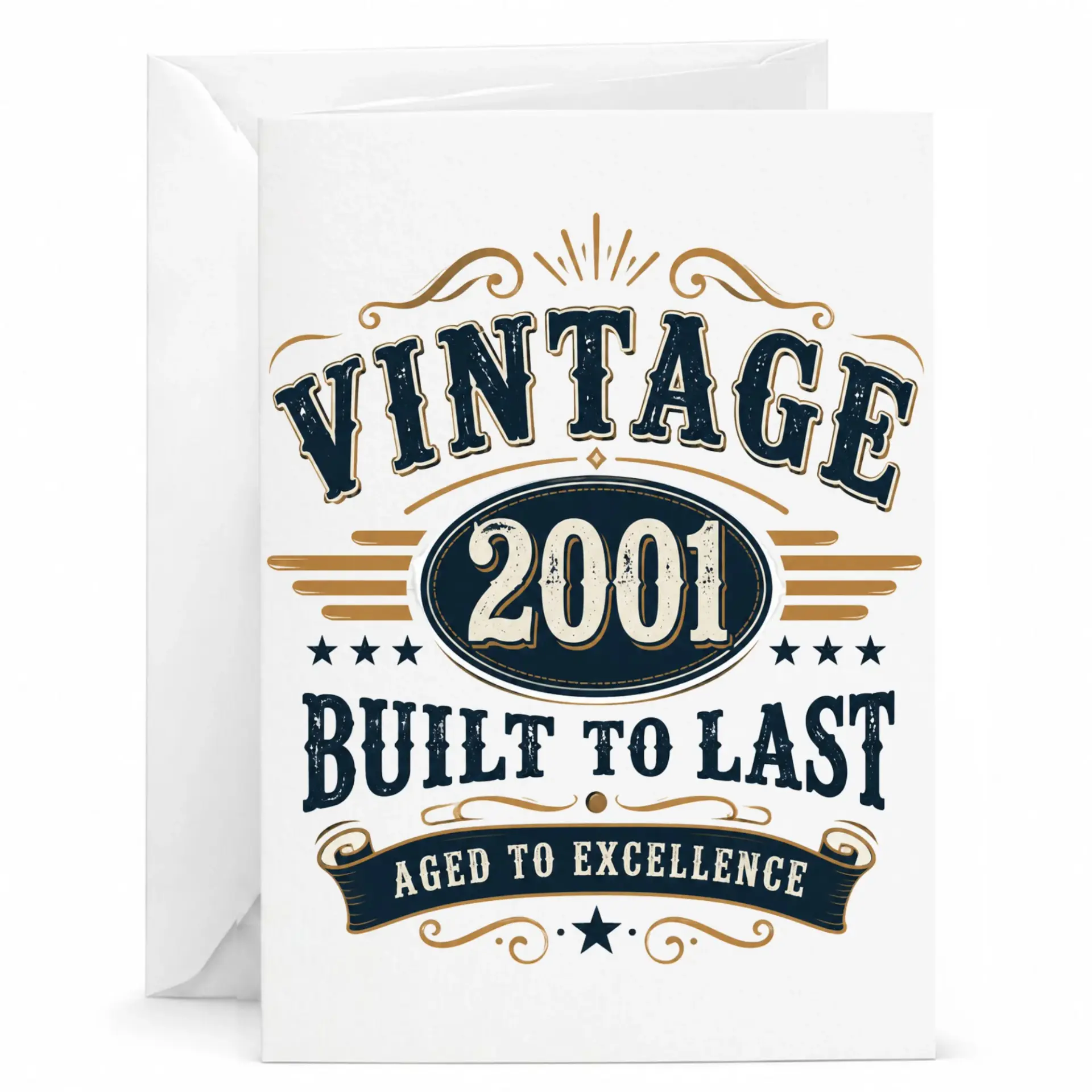 Birthday Card Vintage 2001 Built to Last Aged to Excellence Premium Greeting Card for Milestone Birthday Celebration