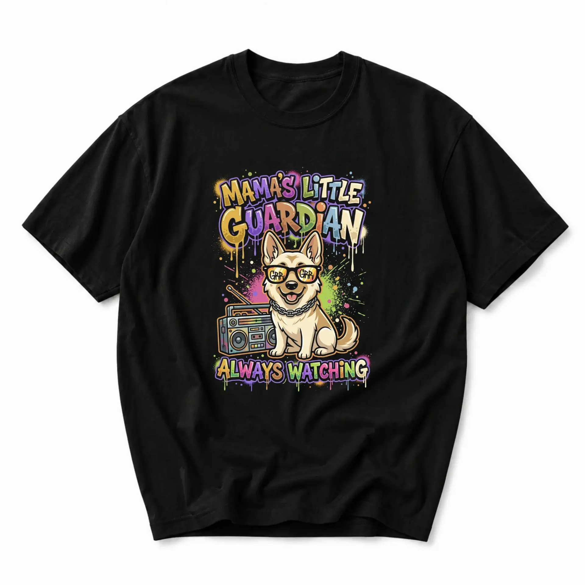 Graphic Tee Mama's Little Guardian Dog Print Unisex Cotton Blend Crew Neck Short Sleeve Casual Everyday Fashion Top