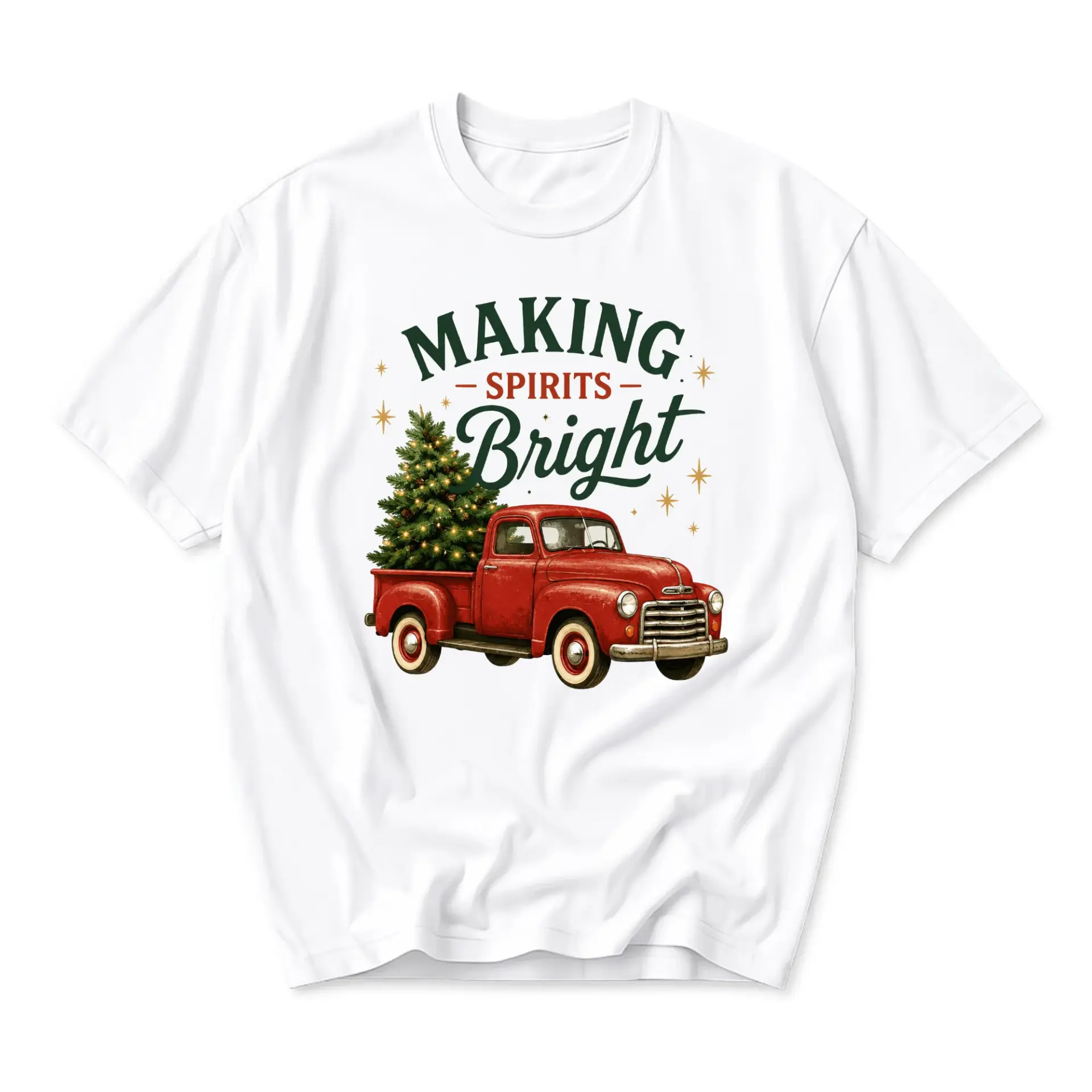 Graphic Tee Making Spirits Bright Christmas Red Truck Unisex Crew Neck Cotton Blend Casual Holiday Short Sleeve Shirt