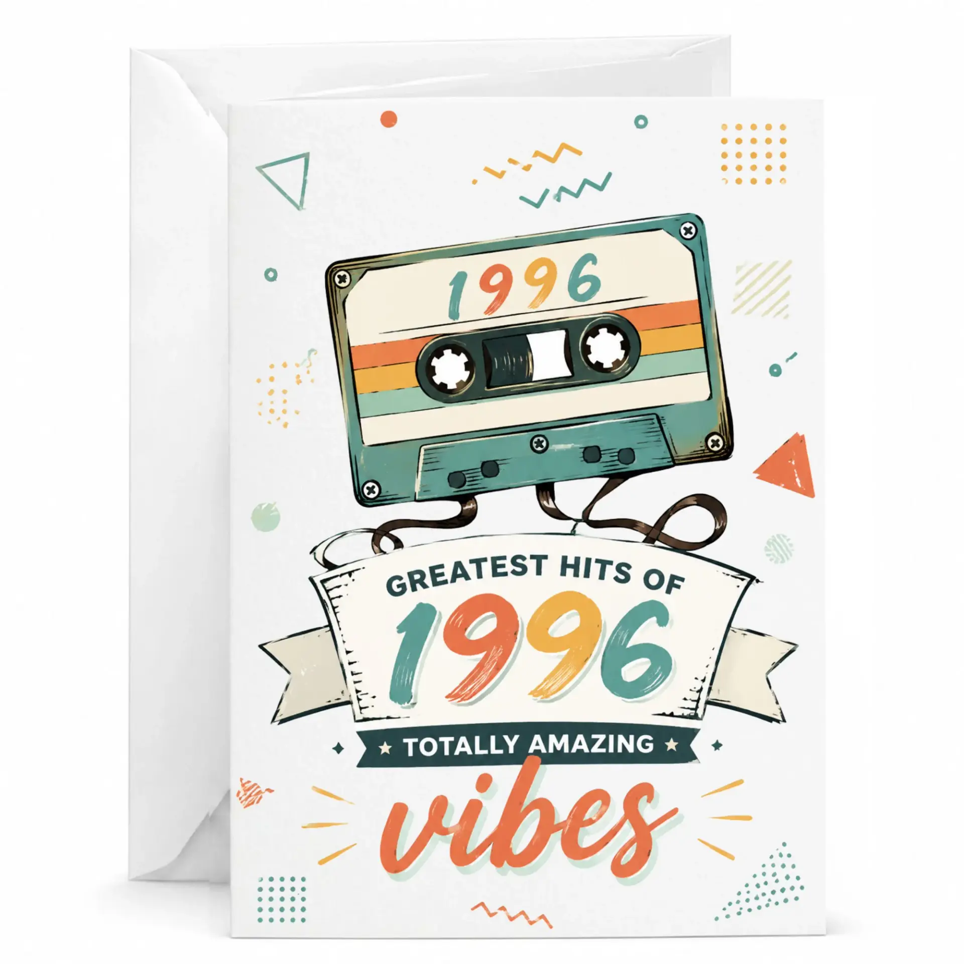 Birthday Card Retro Cassette Tape Design for 1996 Year Celebration Nostalgic Vintage Style Greeting Card 5x7 Inches